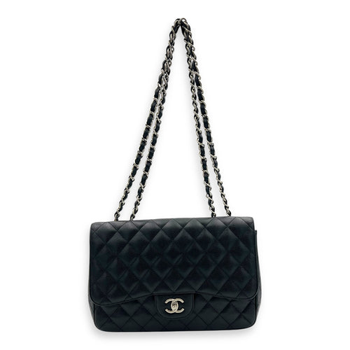 Chanel Classic Shoulder Bag Jumbo Black in Caviar Leather, Silver hardware_3