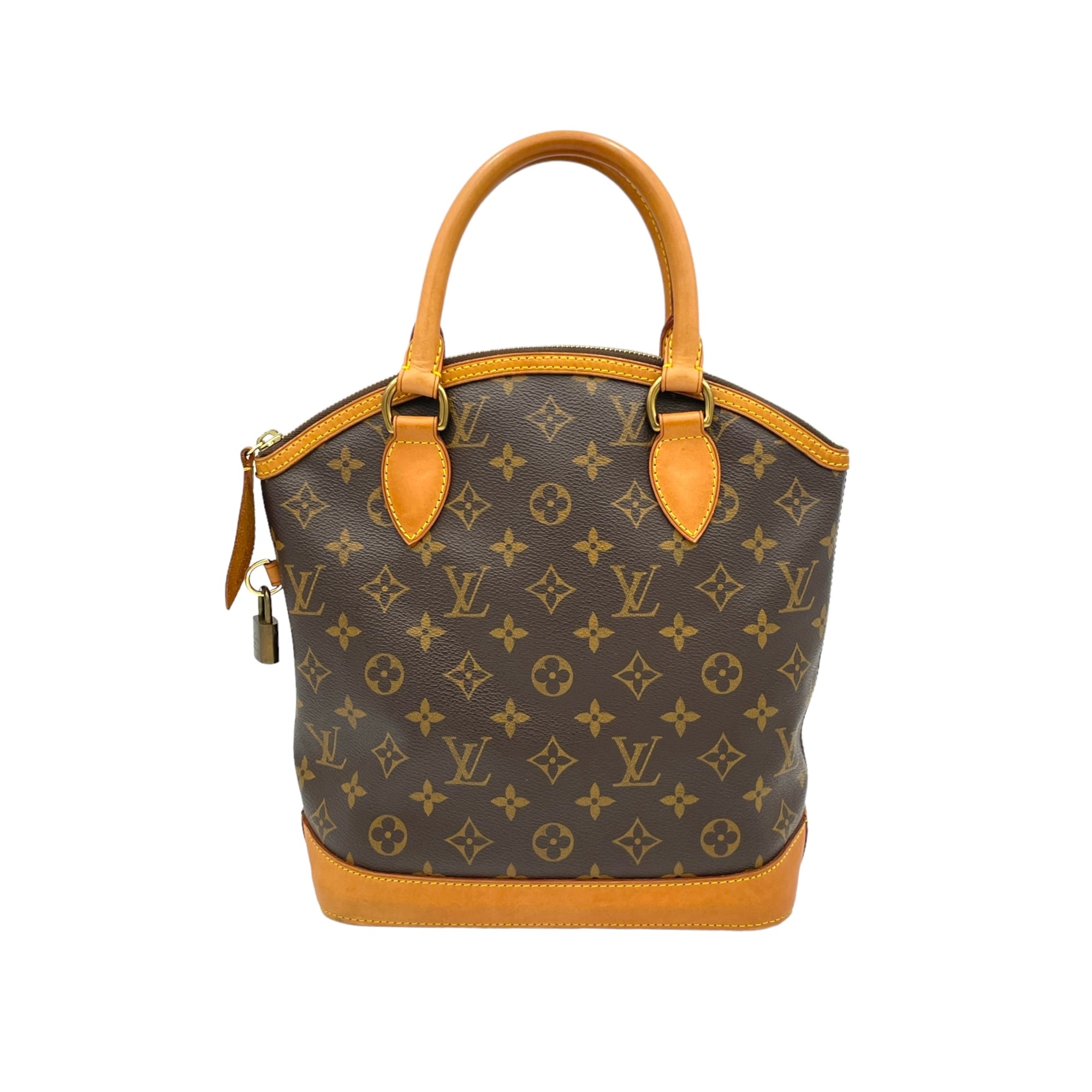 LockIt PM Brown Top Handle Bag in Monogram Coated Canvas, Gold hardware