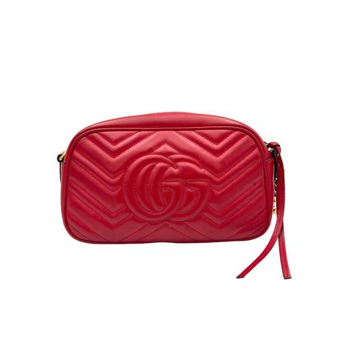 GG Marmont Small Red Crossbody Bag in Calfskin, Gold hardware