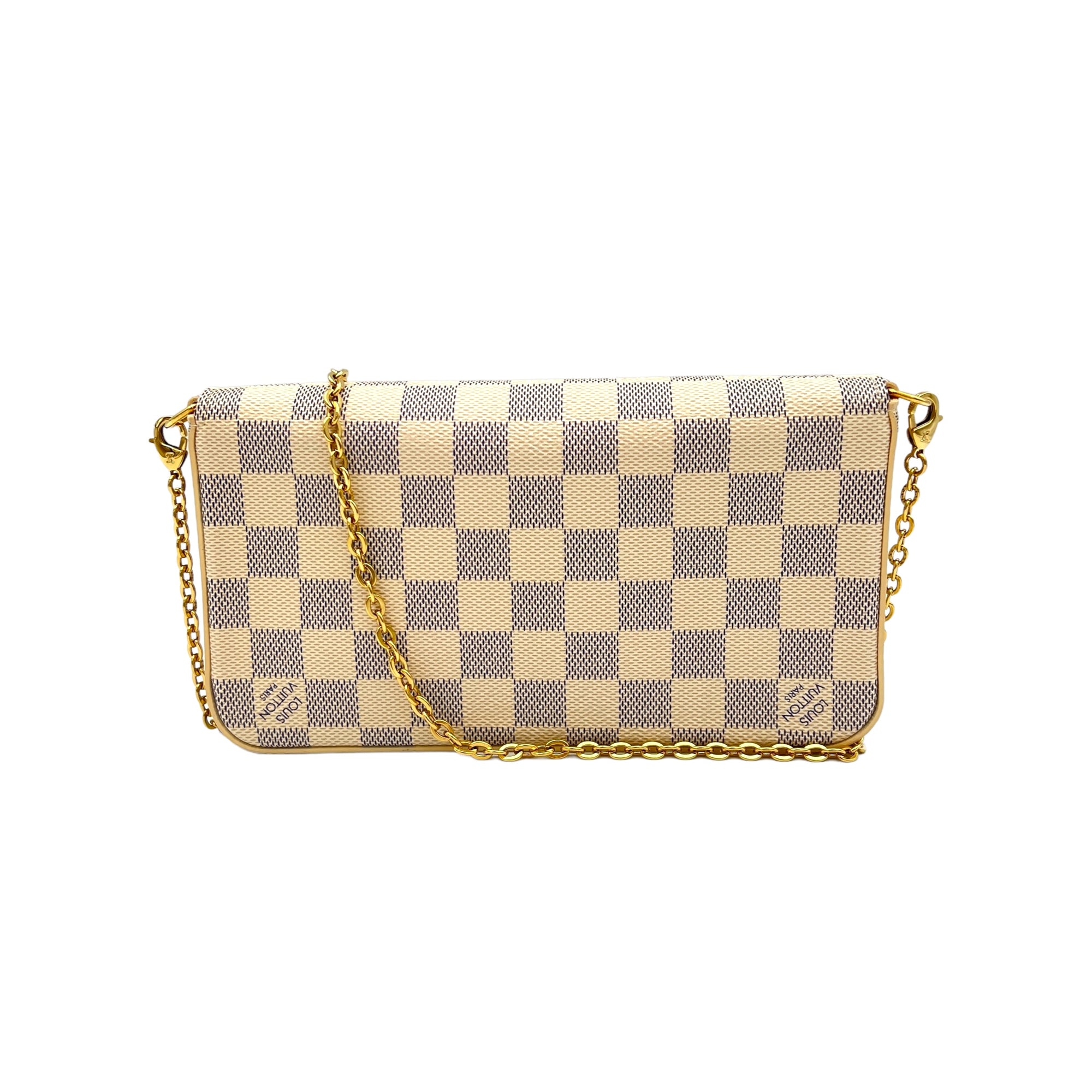 Felicie Damier Azur Crossbody Bag in Coated Canvas, Gold hardware