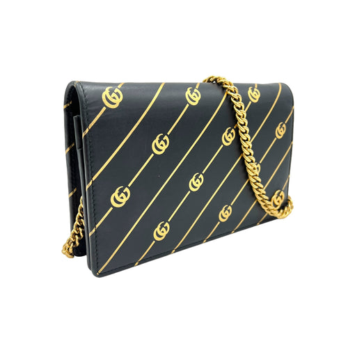 GG Black Wallet On Chain in Calfskin, Gold hardware