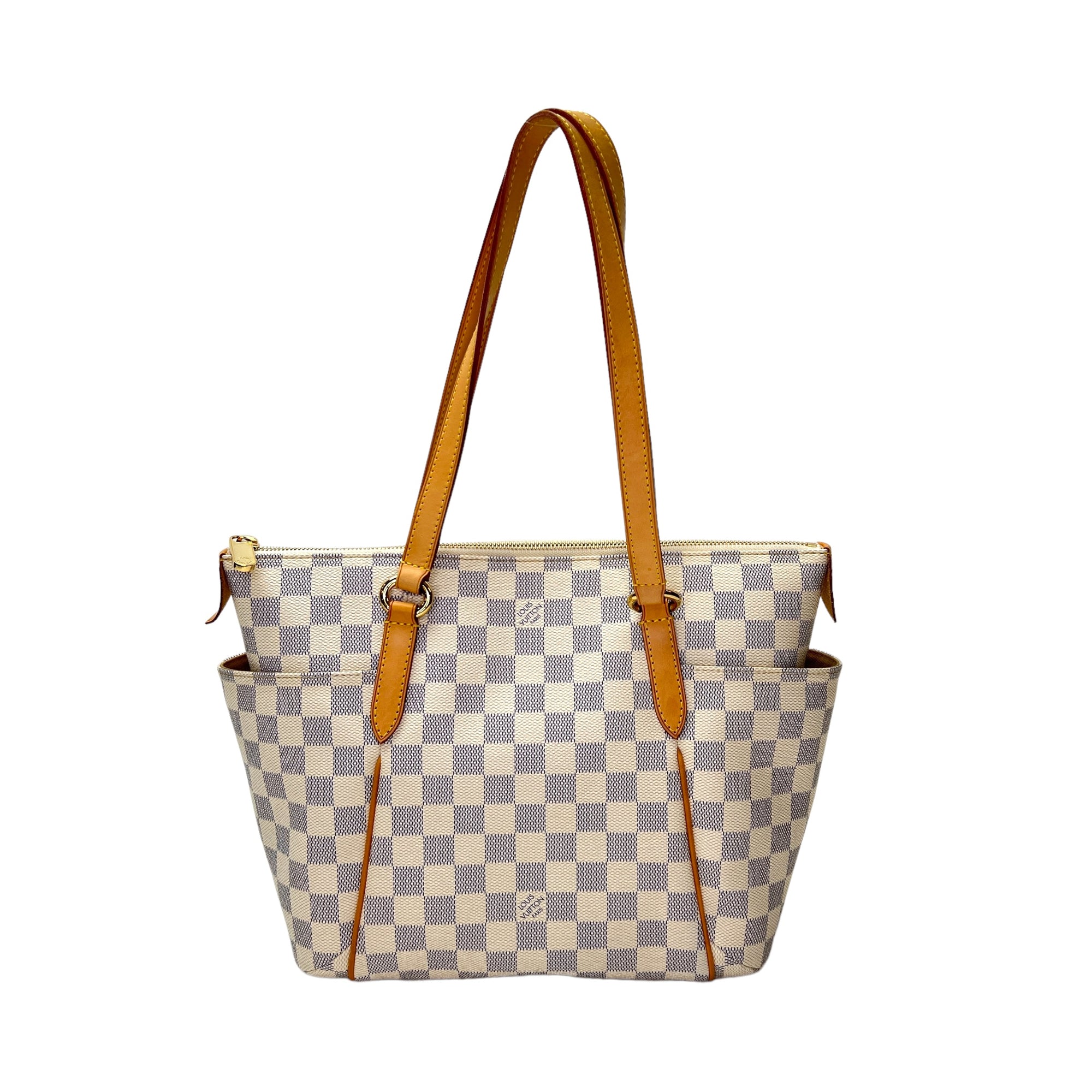 Totally PM Damier Azur Shoulder Bag in Coated Canvas, Gold hardware