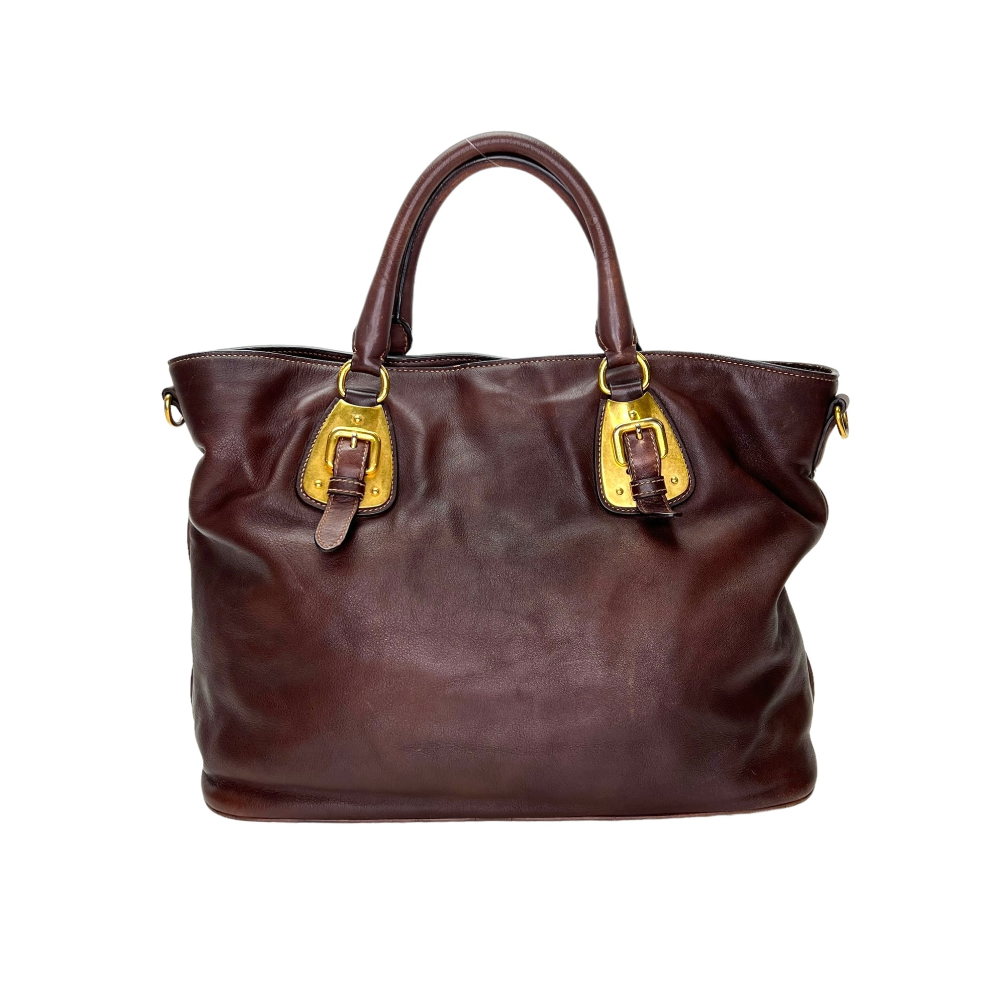 Twoway Top handle Bag  Brown in Calfskin , Gold Hardware