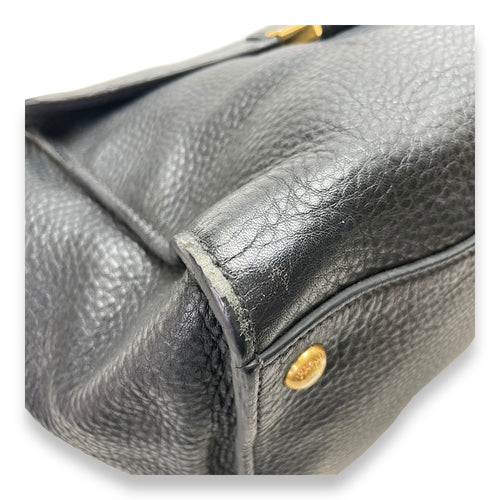 Logo Top handle Bag  Black in Calfskin , Gold Hardware