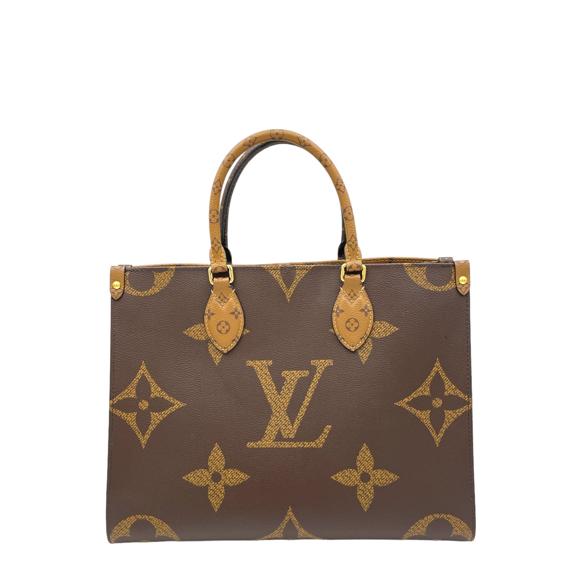 OnTheGo MM Brown Tote Bag in Monogram Coated Canvas, Gold hardware