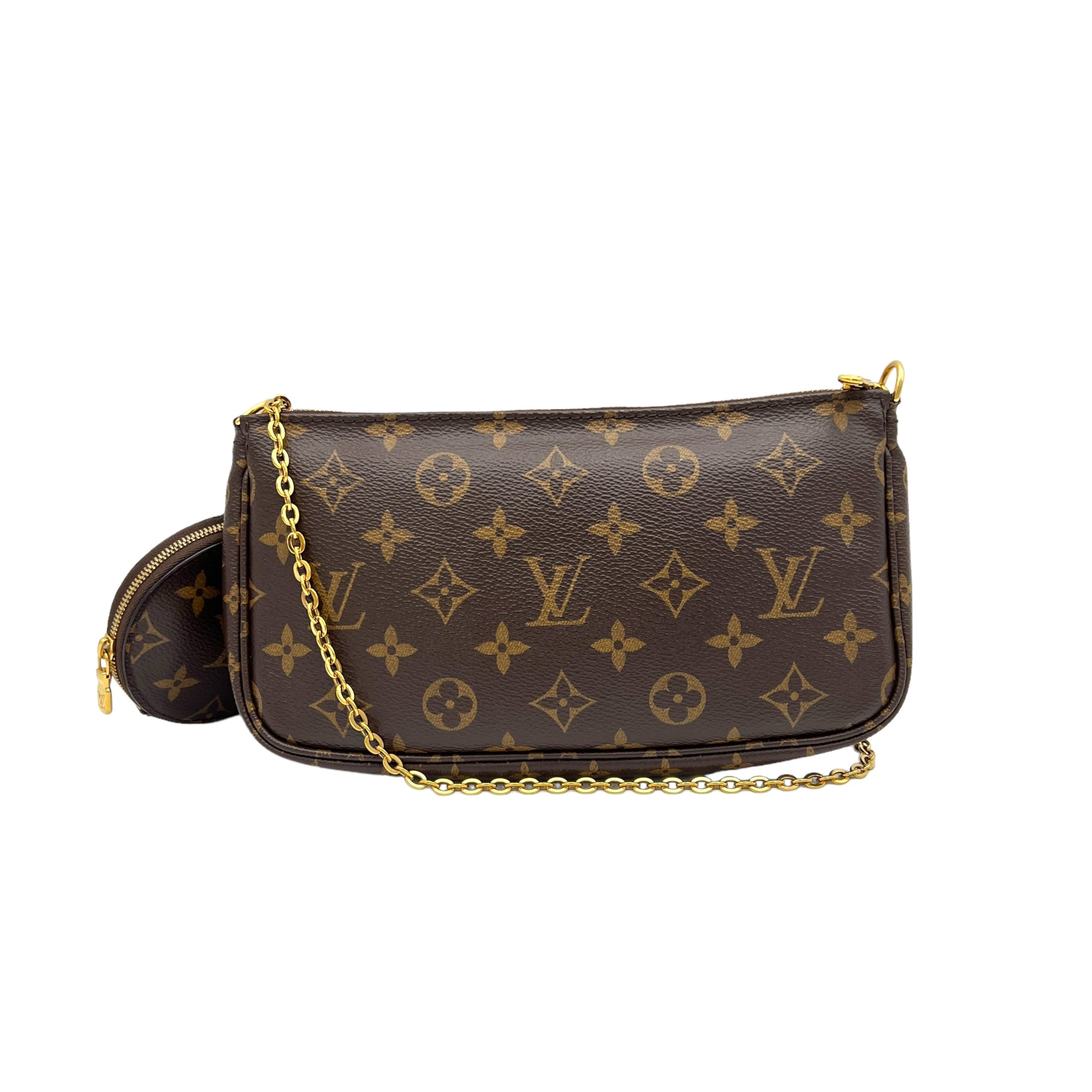 Multi-Pochette Accessoires Brown Crossbody Bag in Monogram Coated Canvas, Gold hardware