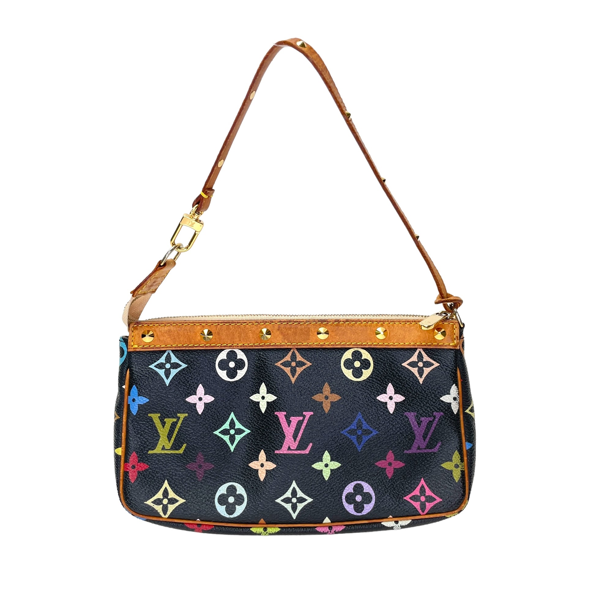 Takashi Murakami Pochette Accessoires Black Shoulder Bag in Monogram Coated Canvas, Gold hardware