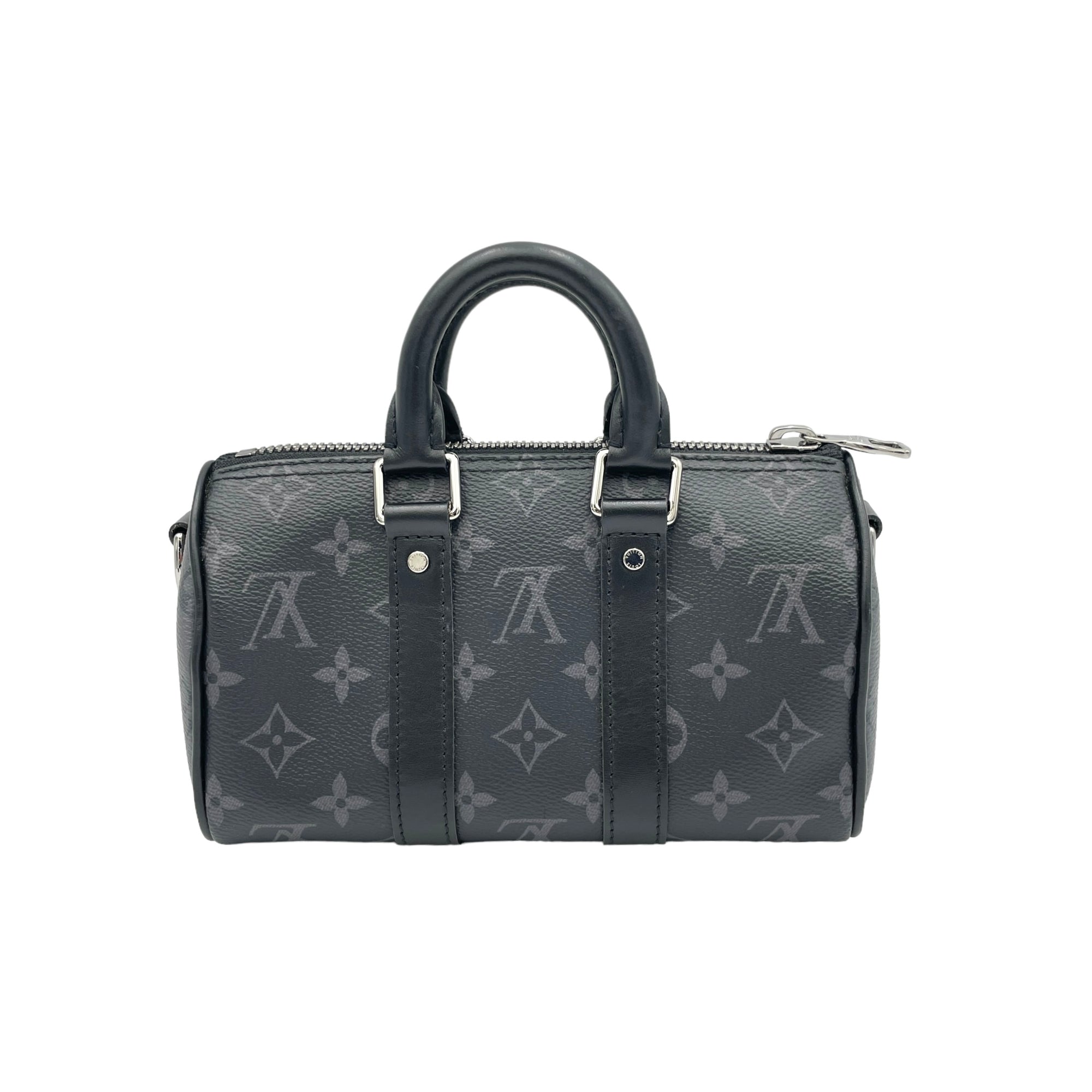 Keepall XS Grey Top Handle Bag in Monogram Coated Canvas, Silver hardware