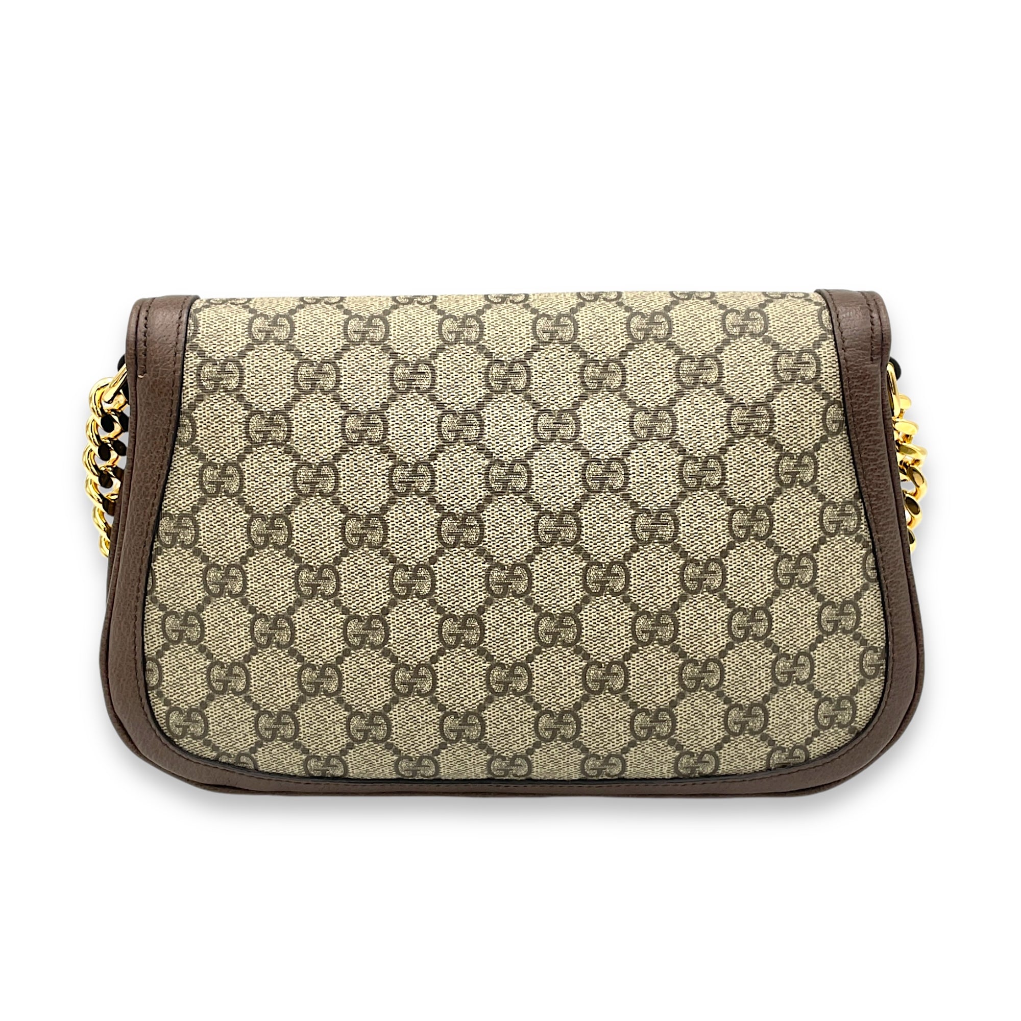 Blondie Small Brown Shoulder Bag in Monogram Coated Canvas, Gold hardware