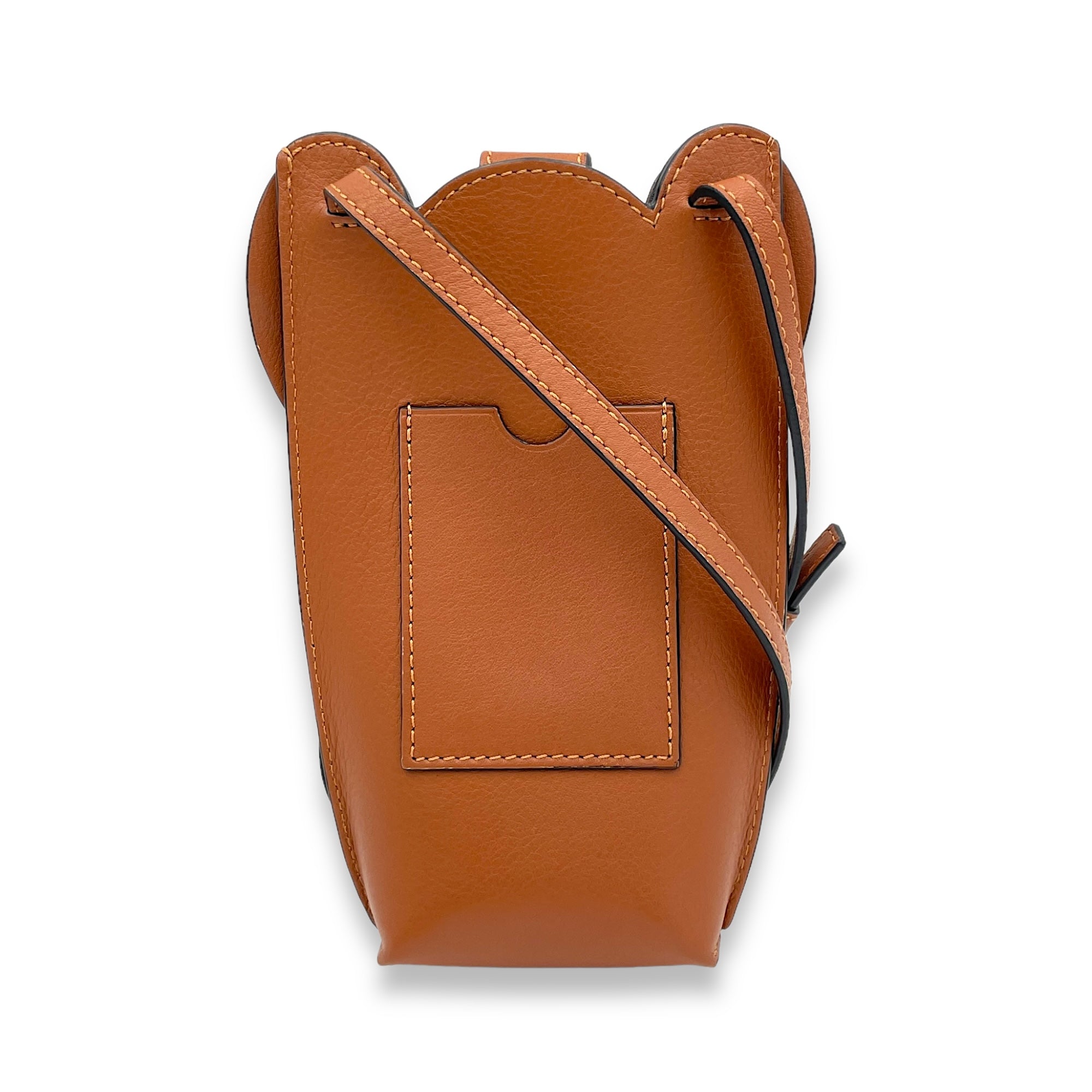 Elephant Pocket Crossbody Bag Brown in Calfskin, Silver hardware