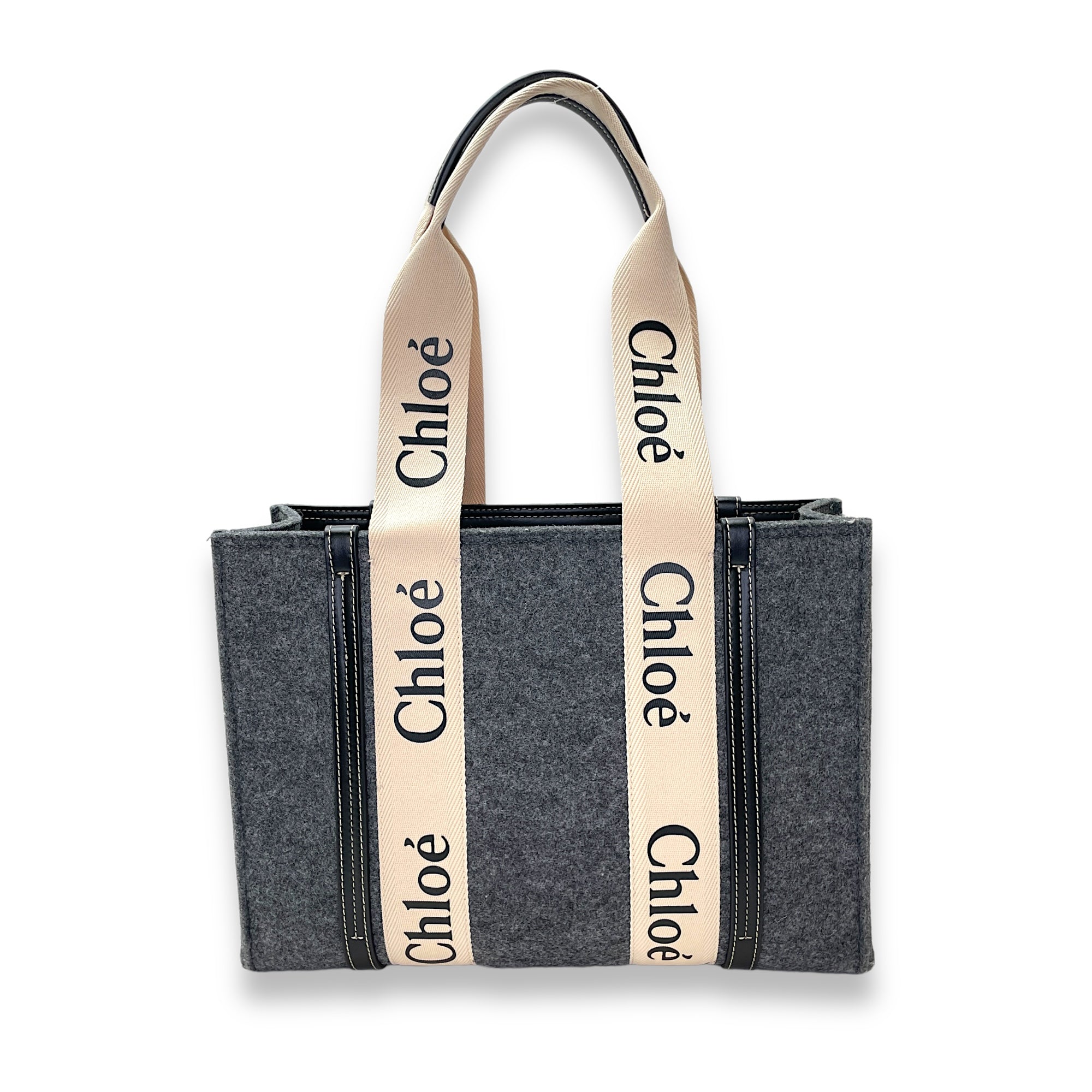 Woody Medium Grey Tote Bag in Felt Fabric