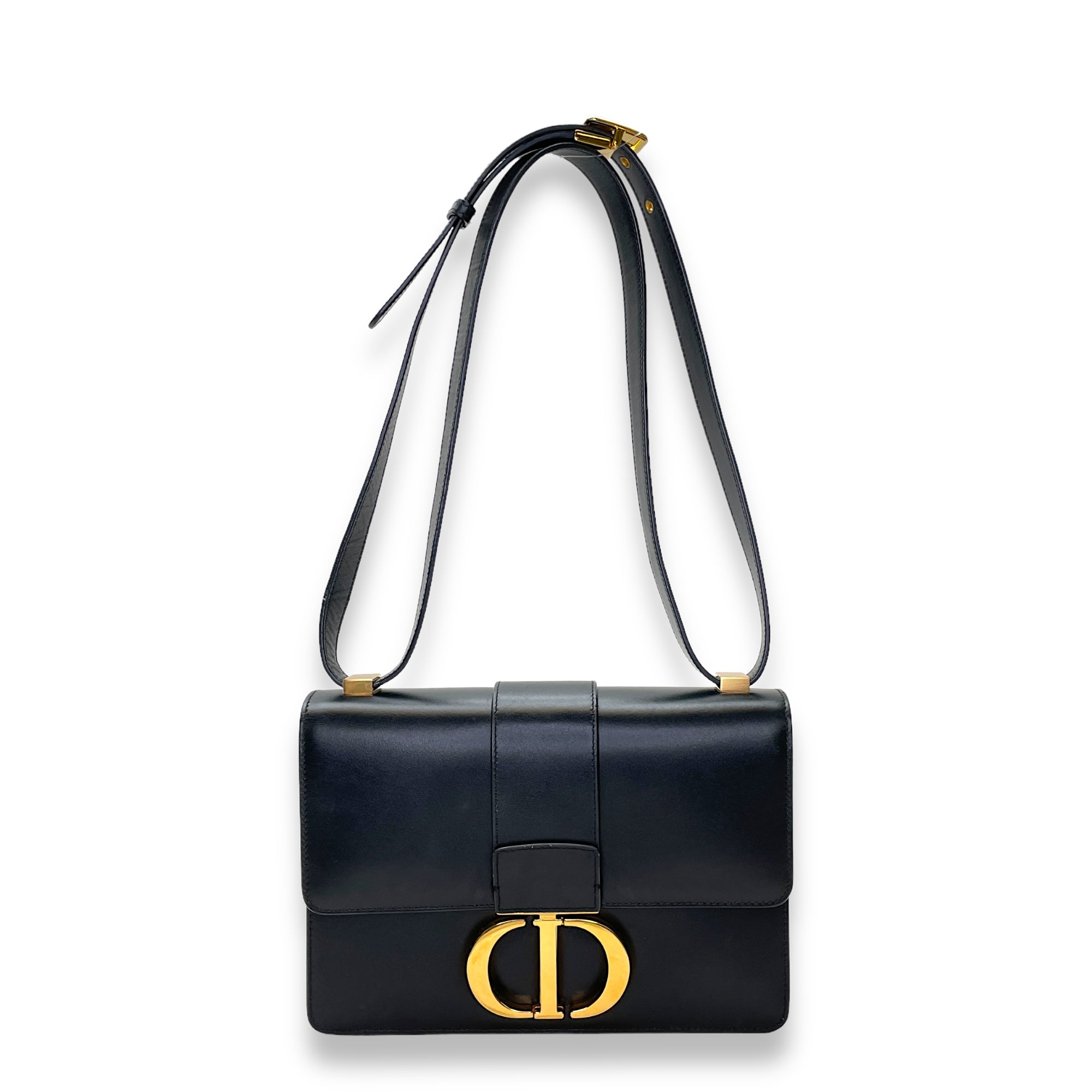 30 Montaigne Medium Black Crossbody Bag in Calfskin, Gold hardware