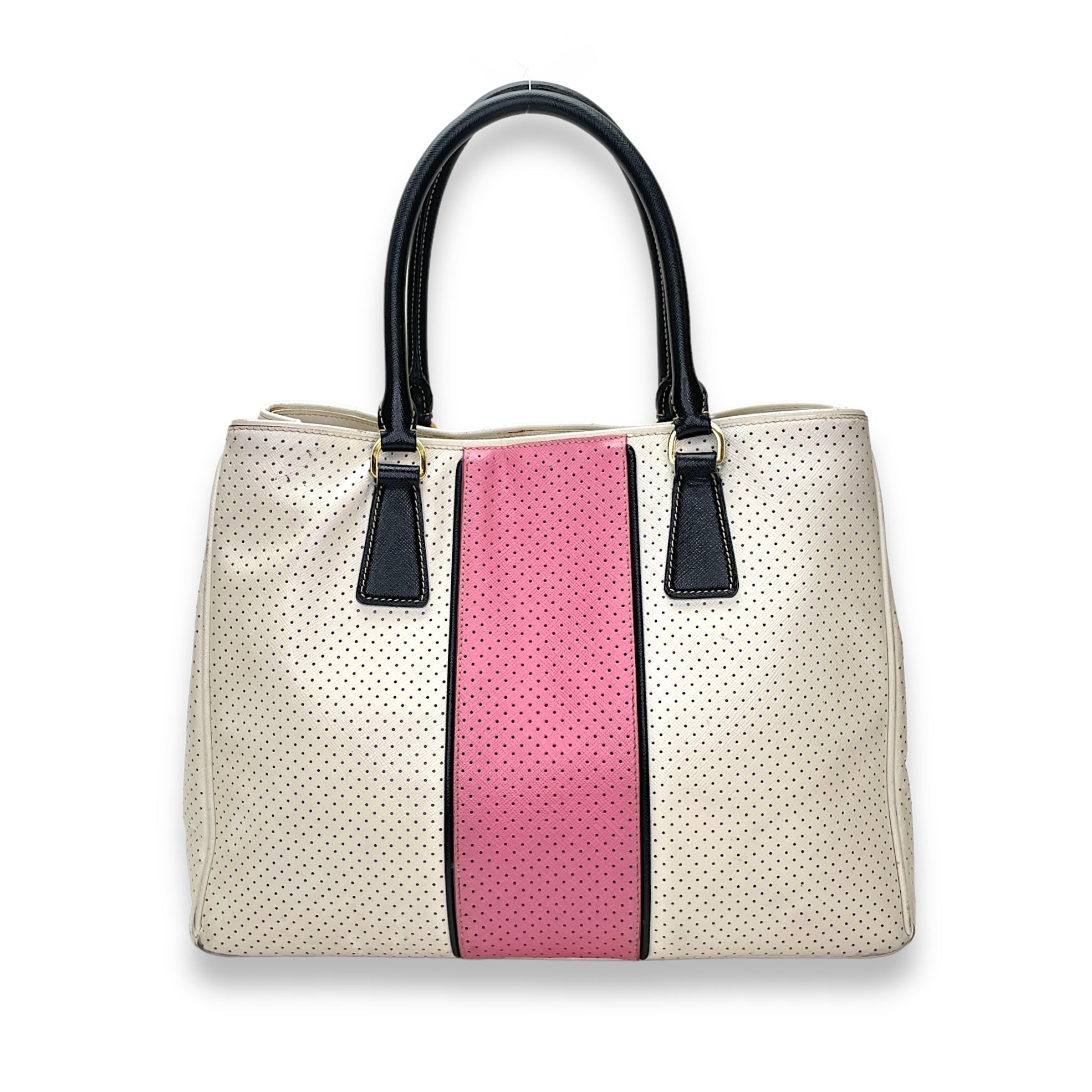 Perforated Galleria White Top Handle Bag in Calfskin, Gold hardware