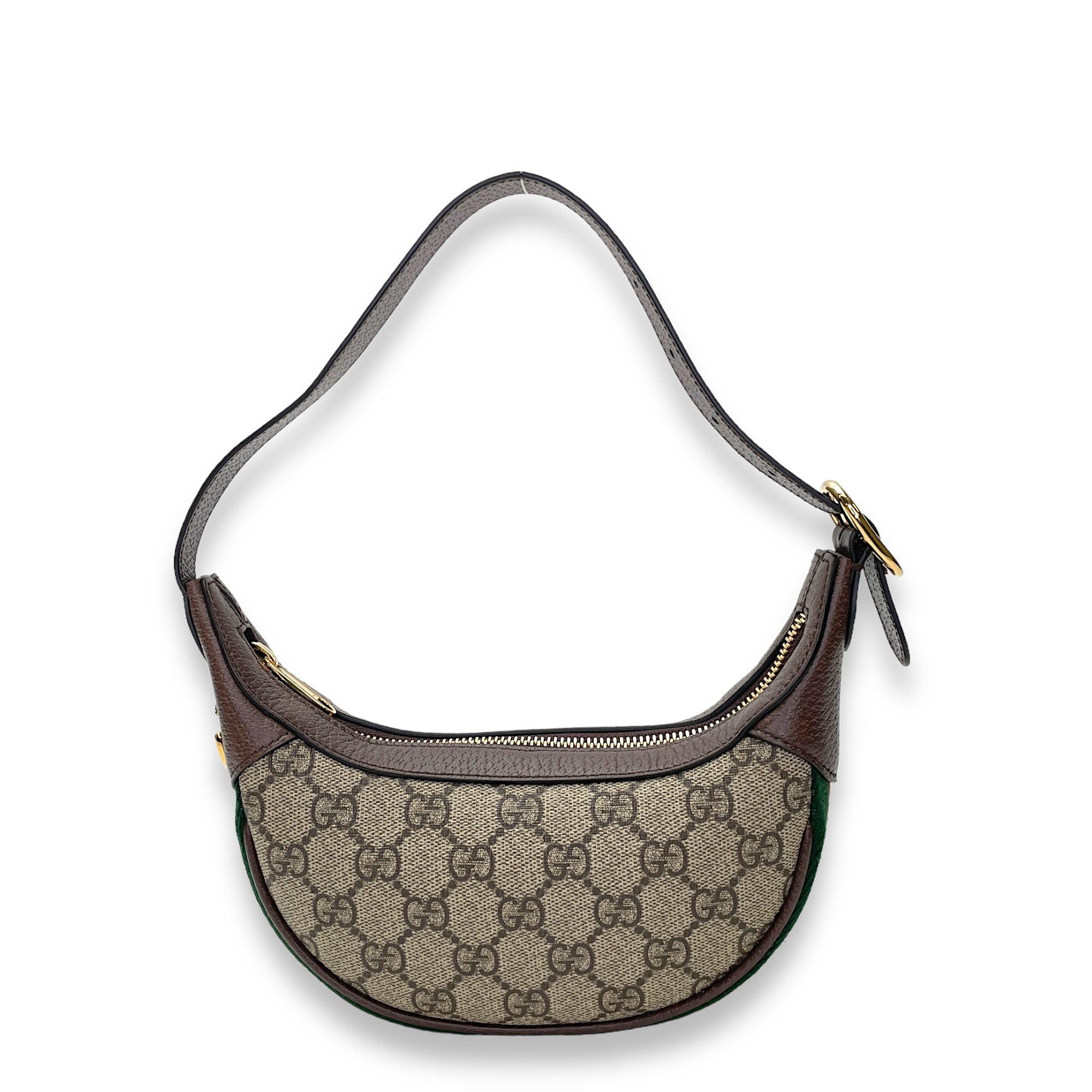 Ophidia Mini Brown Shoulder Bag in Monogram Coated Canvas, Gold hardware