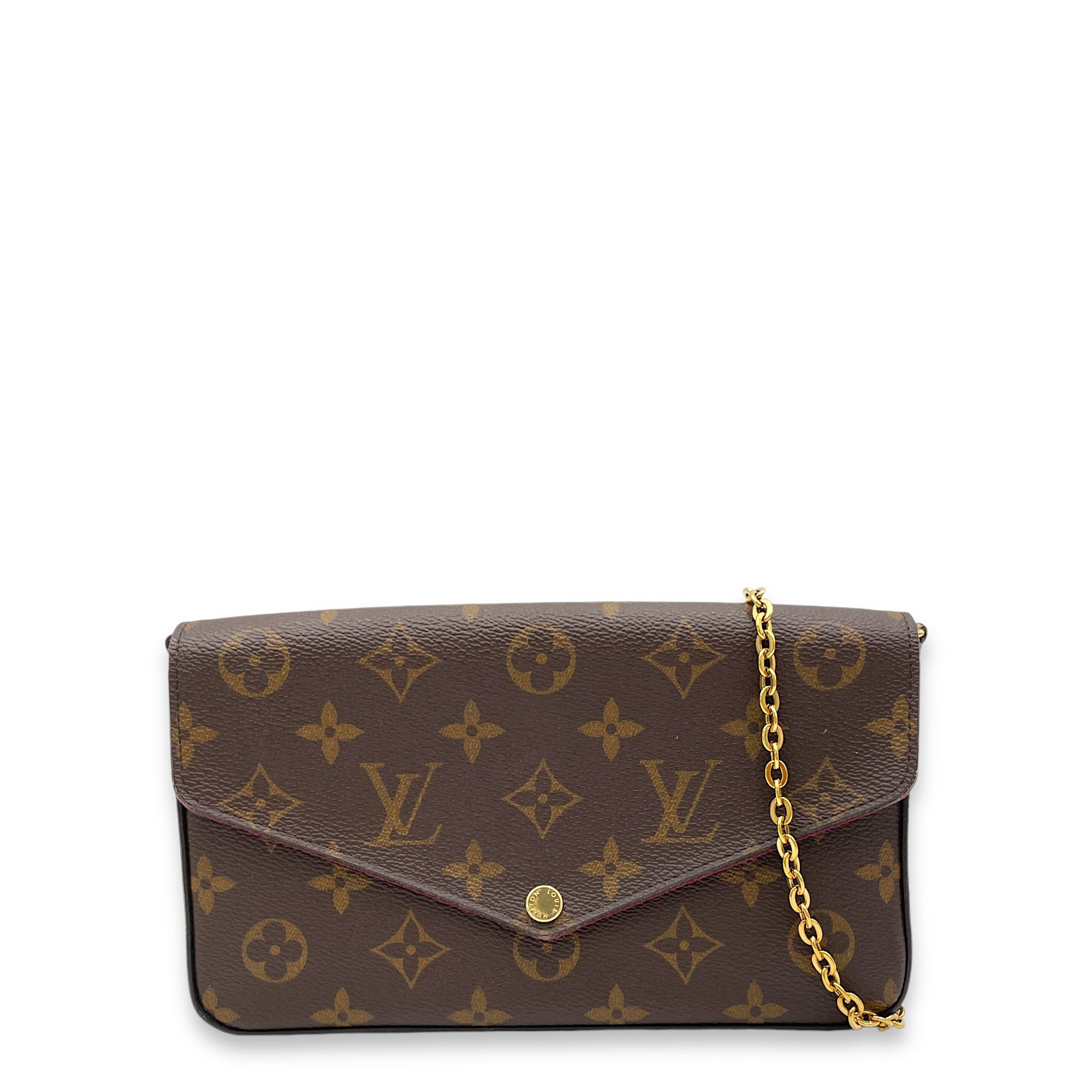 Felicie Brown Wallet On Chain in Monogram Coated Canvas, Gold hardware