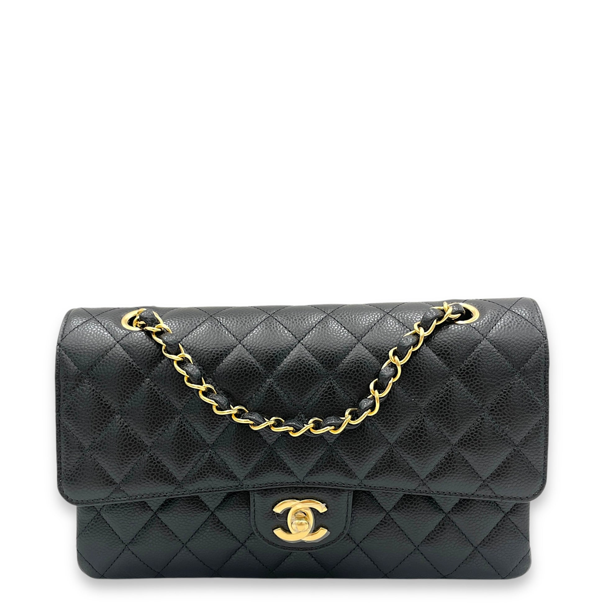 Classic Shoulder Bag Medium Black in Caviar Leather, Gold hardware