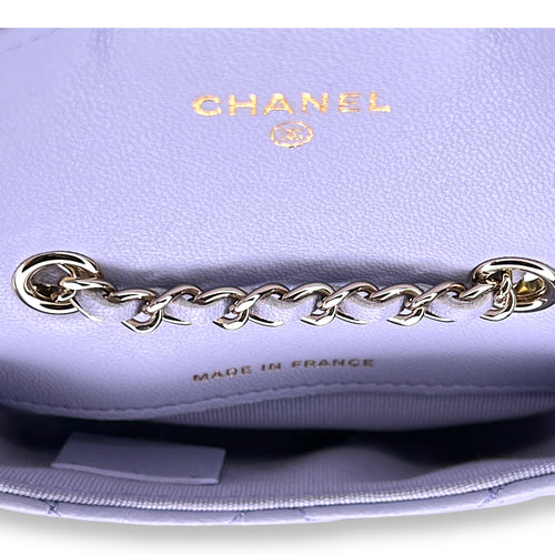 Classic Flap Chain Mini Purple Card Holder in Lambskin, Light Gold hardware