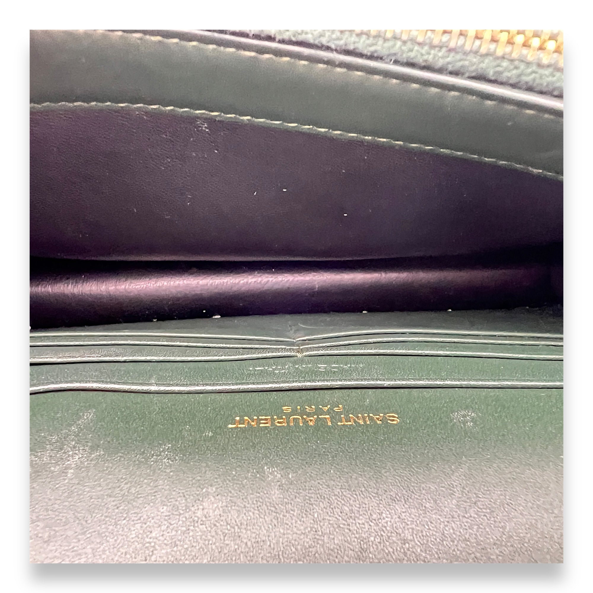 Kate Wallet On Chain Green in Calfskin, Gold hardware