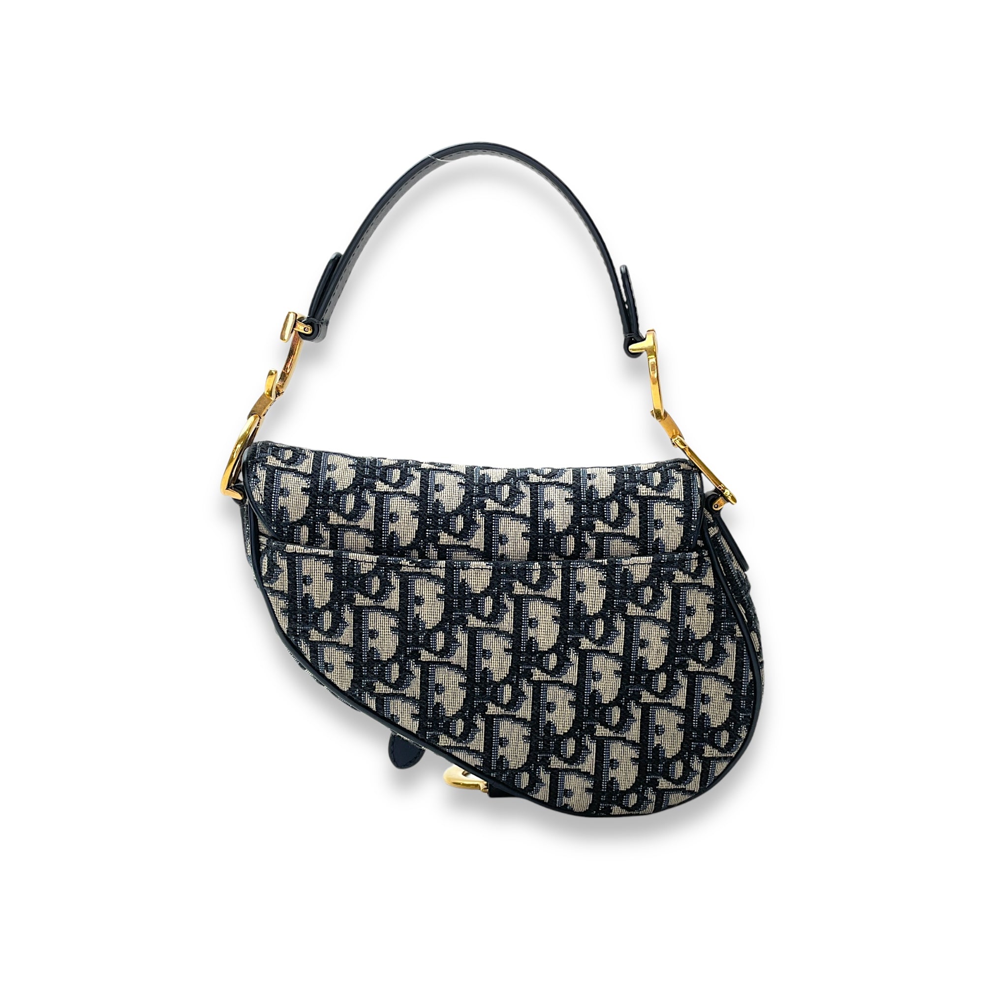 Saddle Top Handle Bag Mini Blue in Jacquard, Gold hardware