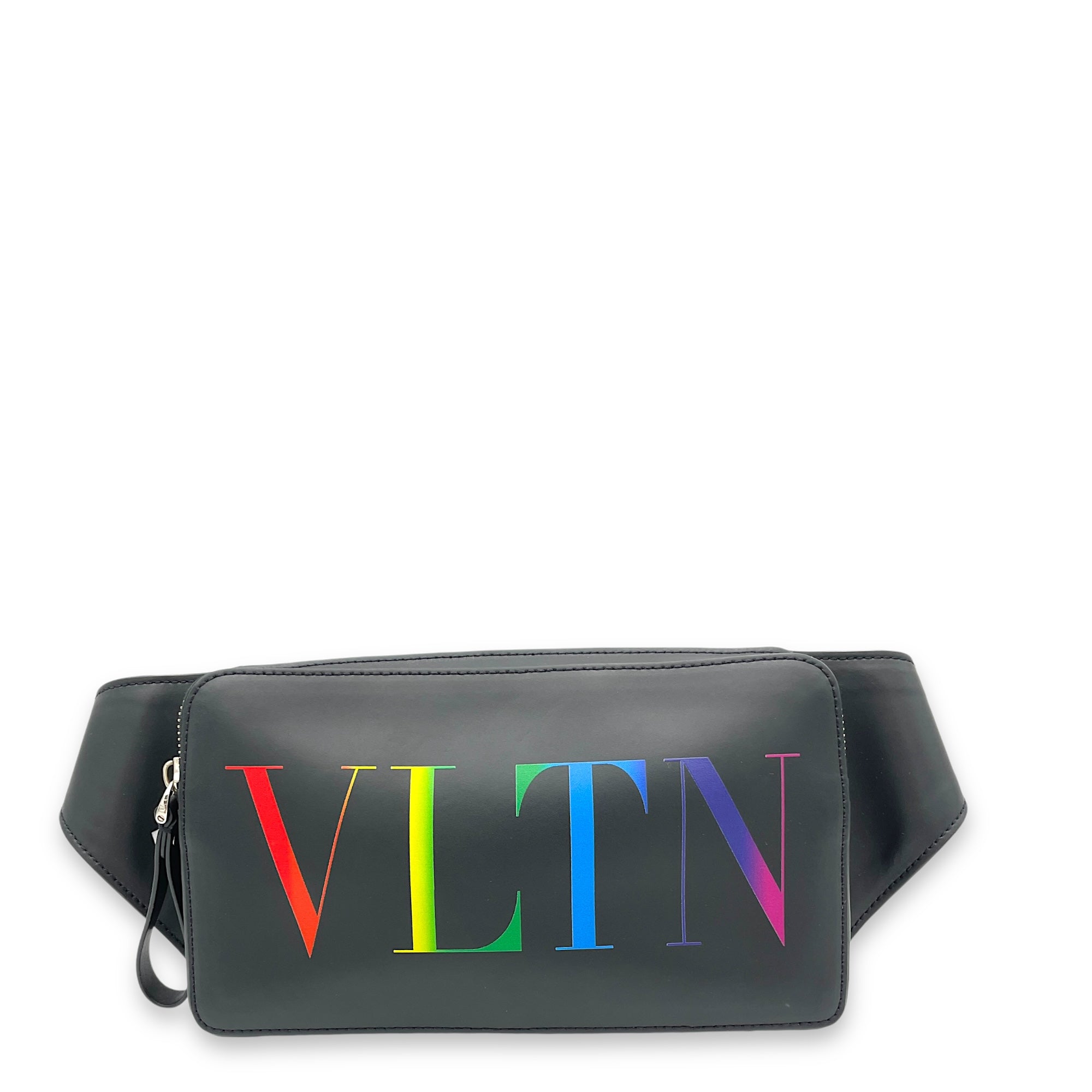 VLTN Black Belt Bag in Calfskin, Silver hardware