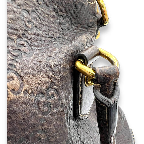 Horsebit 1955 Shoulder Bag Brown in Calfskin, Gold hardware