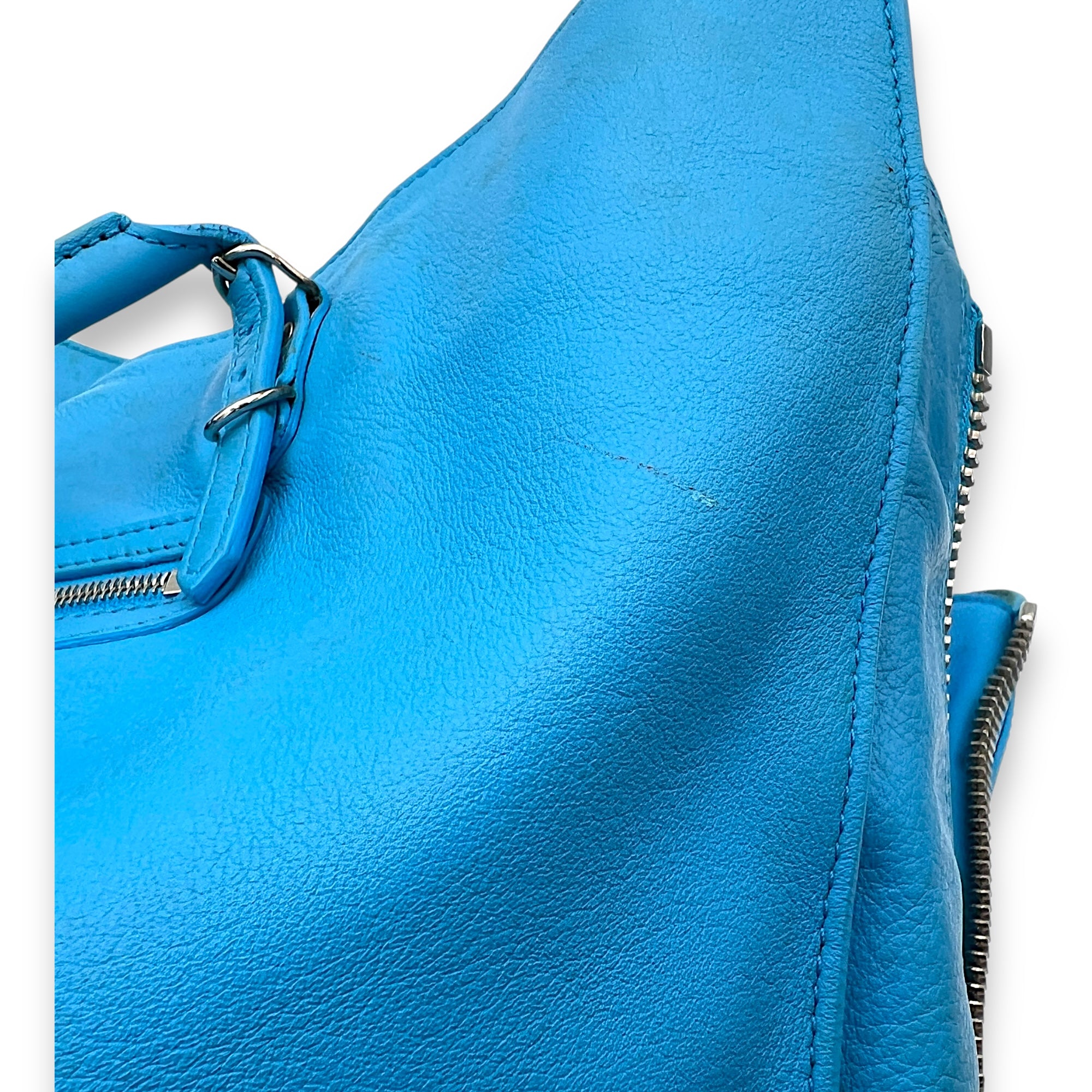 Papier Tote Bag Blue in Calfskin, Silver hardware