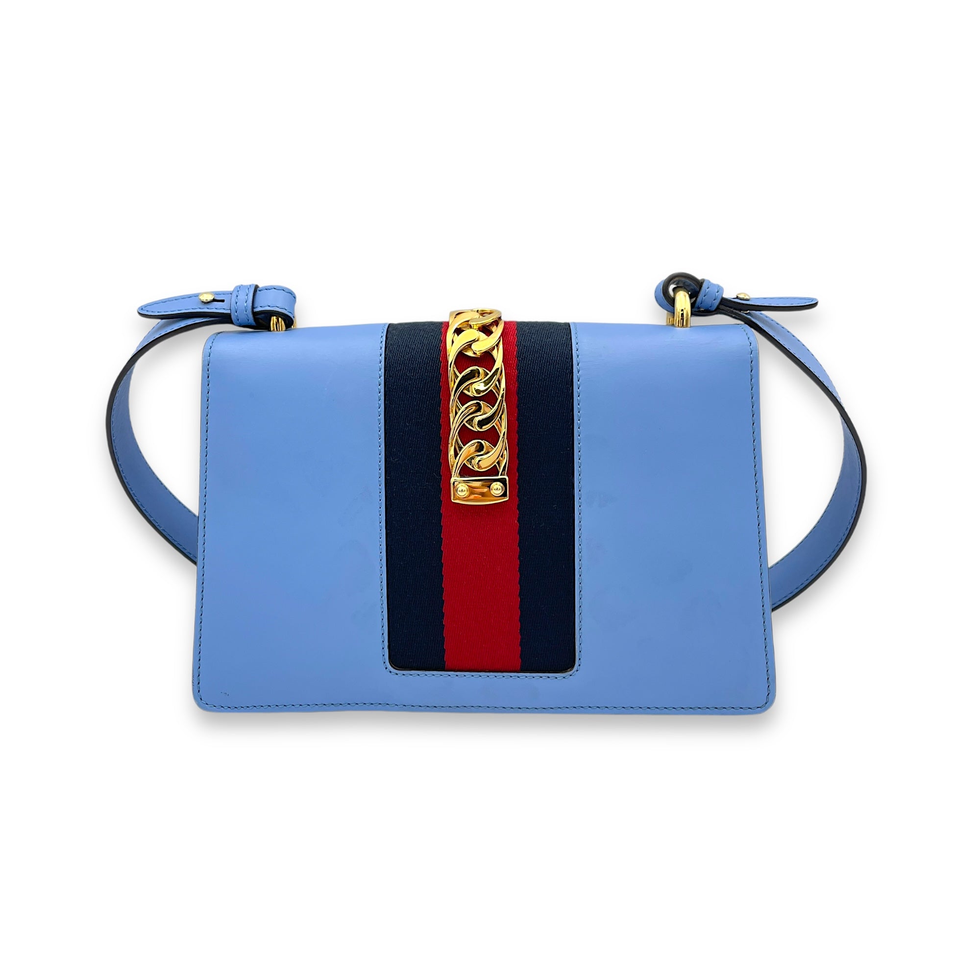 Sylvie Small Blue Shoulder Bag in Calfskin, Gold hardware