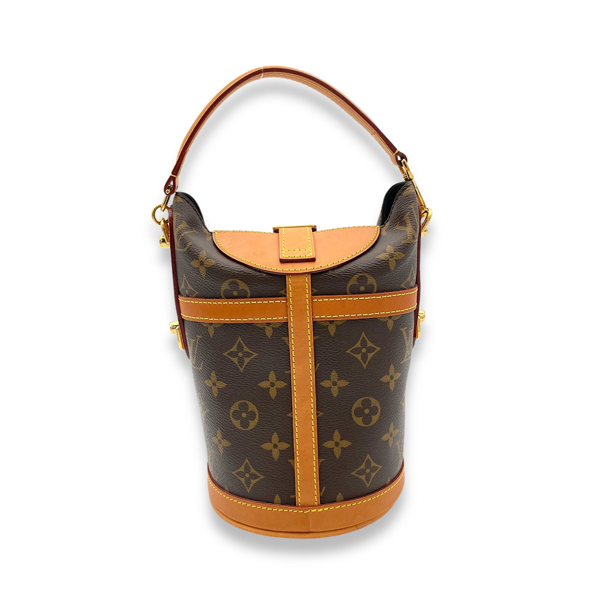 Duffle Top Handle Bag Brown in Monogram Coated Canvas, Gold hardware