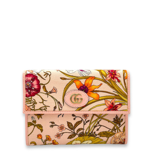 Flora Wallet On Chain Pink in Canvas, Gold hardware