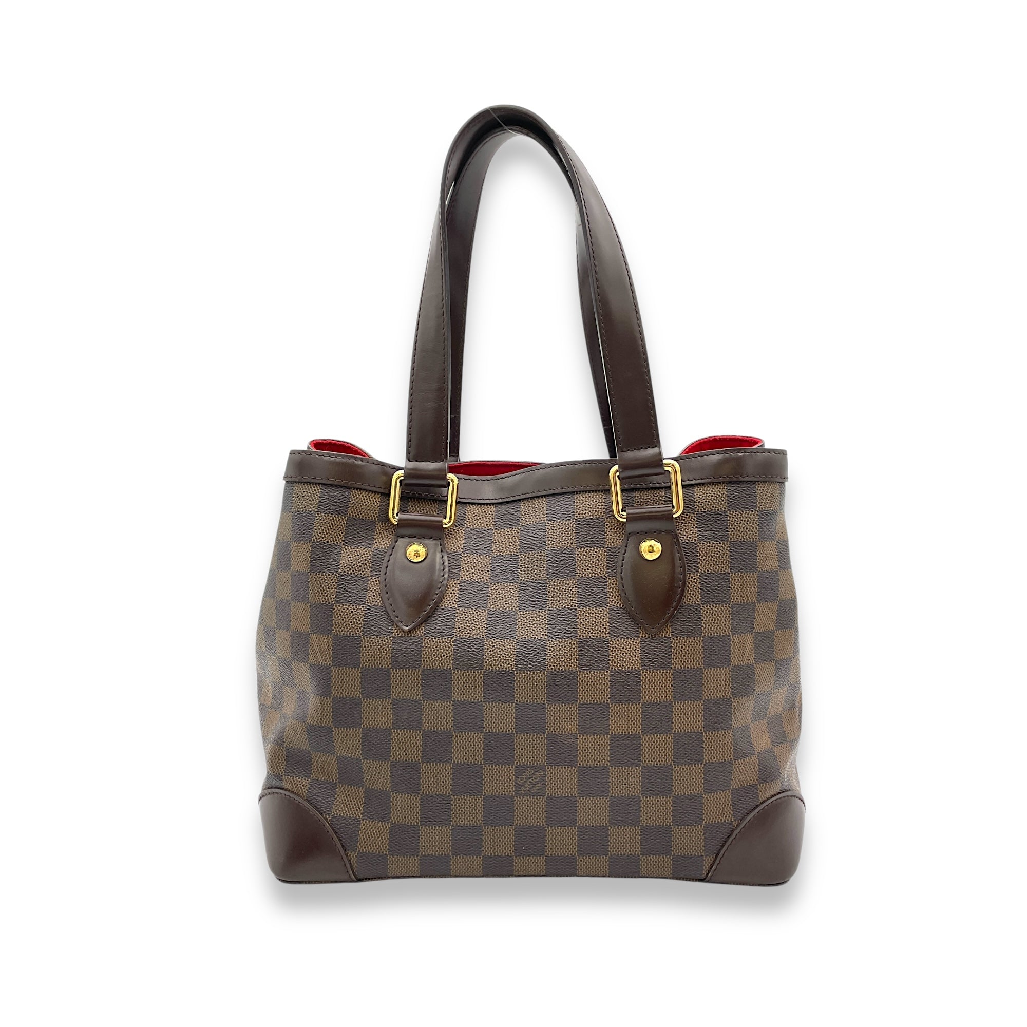 Hampstead PM Damier Ebene Top Handle Bag in Coated Canvas, Gold hardware