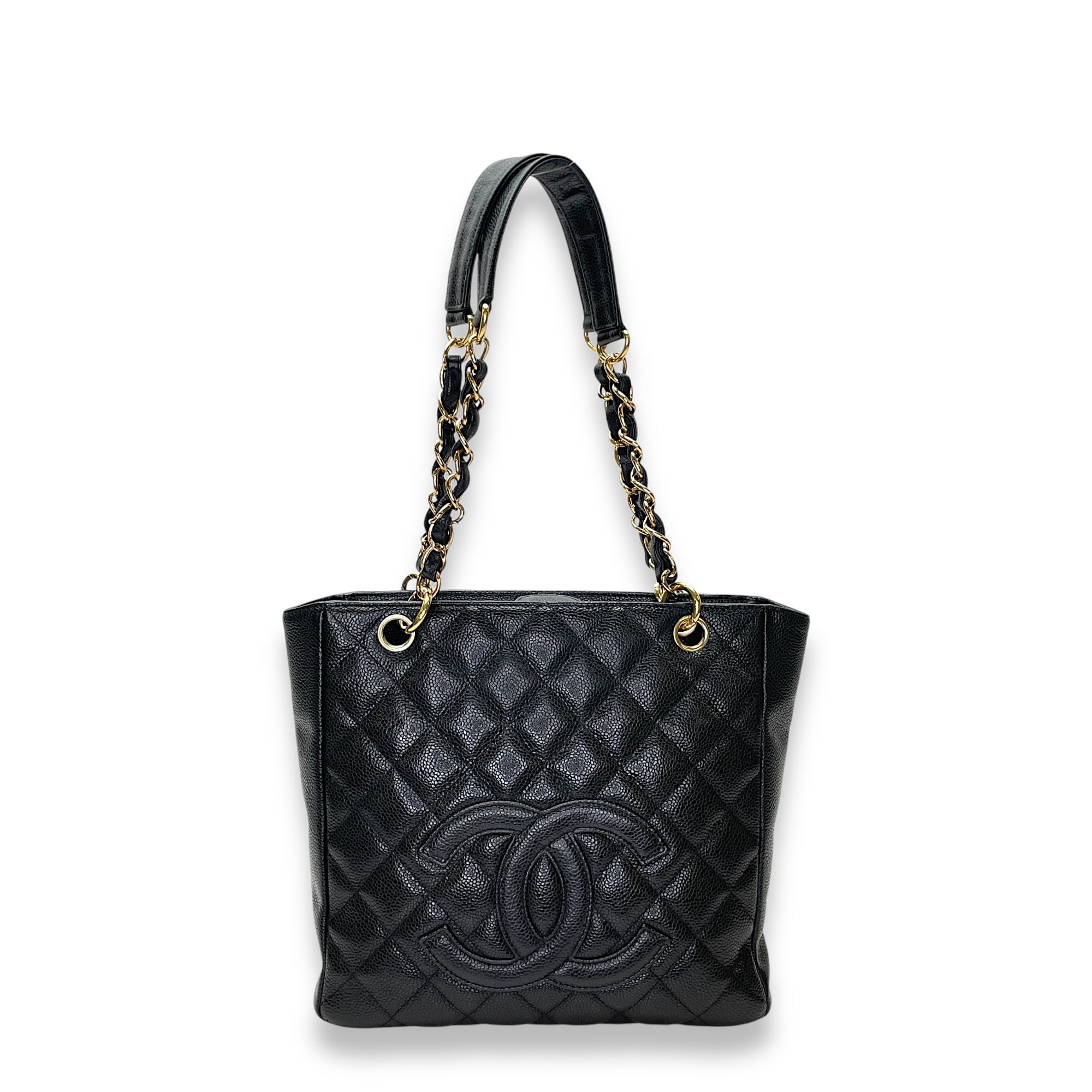 PST Tote Bag Black in Caviar Leather, Gold hardware