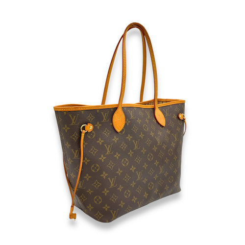 Neverfull MM Brown Tote Bag in Monogram Coated Canvas, Gold hardware