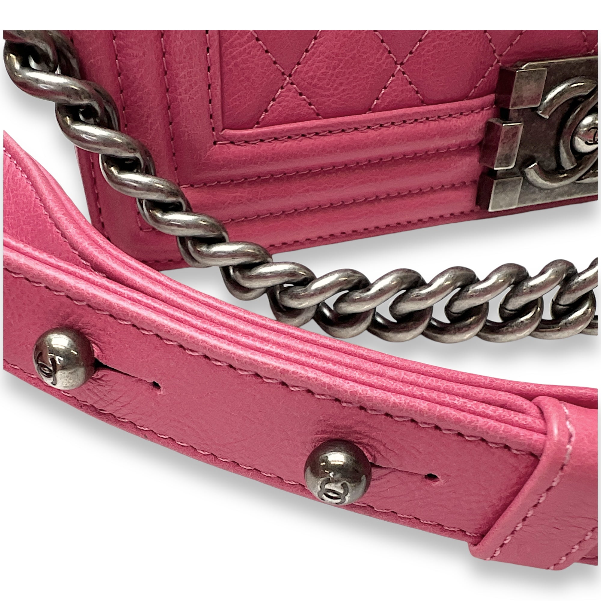 Boy Medium Pink Shoulder Bag in Calfskin,  hardware