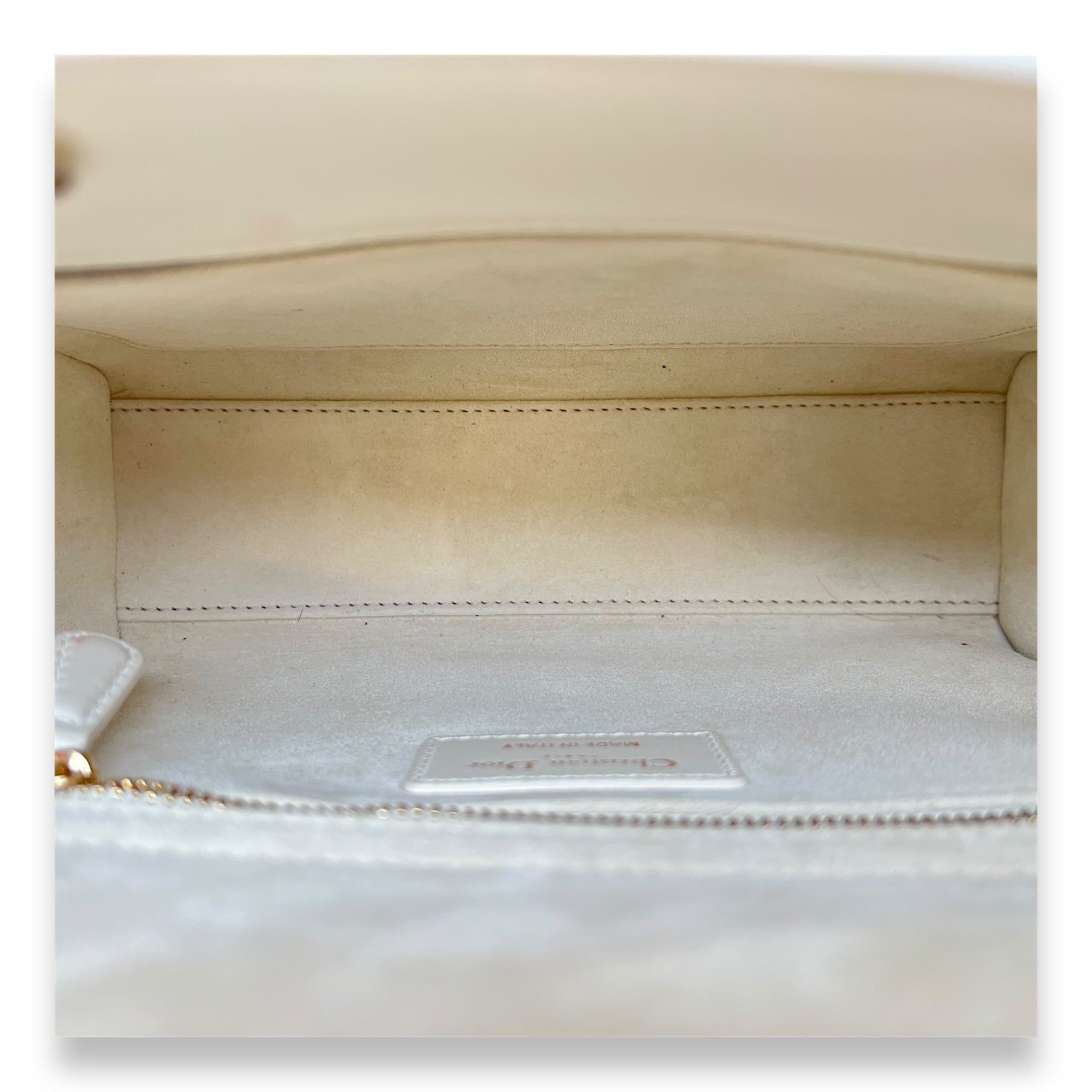 Lady Dior Small White Top Handle Bag in Calfskin, Gold hardware