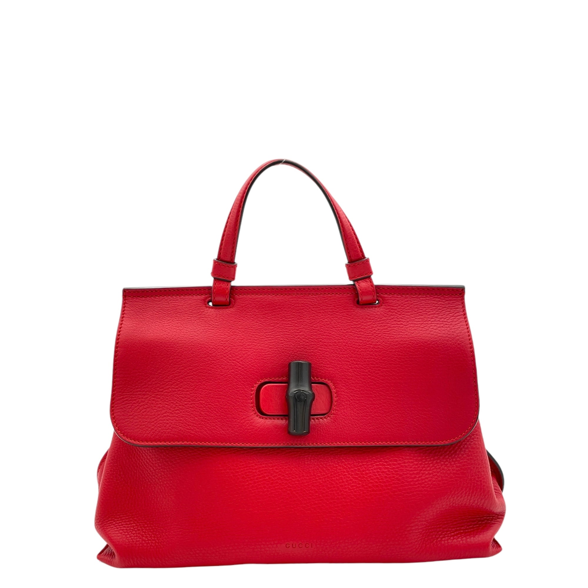 Bamboo Top Handle Bag Red in Calfskin, Silver hardware