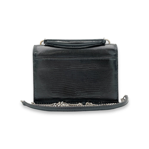 Sunset Black Crossbody Bag in Lizard Embossed, Silver hardware