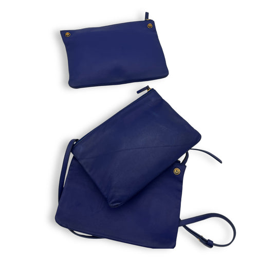 Trio Large Blue Crossbody Bag in Lambskin, Gold hardware