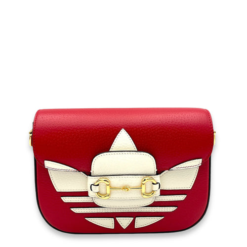 x Adidas Horsebit 1955 Crossbody Bag Red in Calfskin, Gold hardware