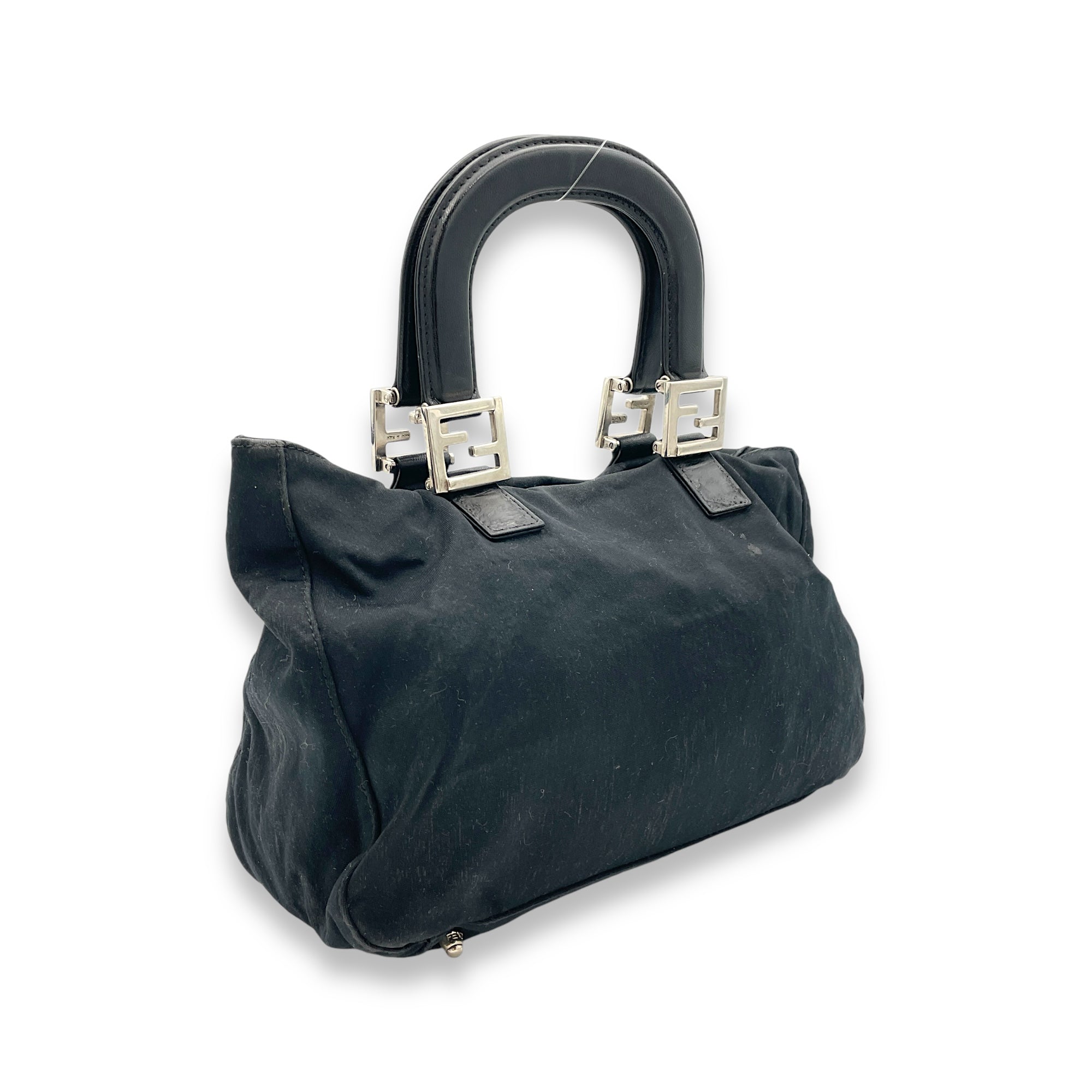 Twin Top Handle Bag Black in Canvas, Silver hardware