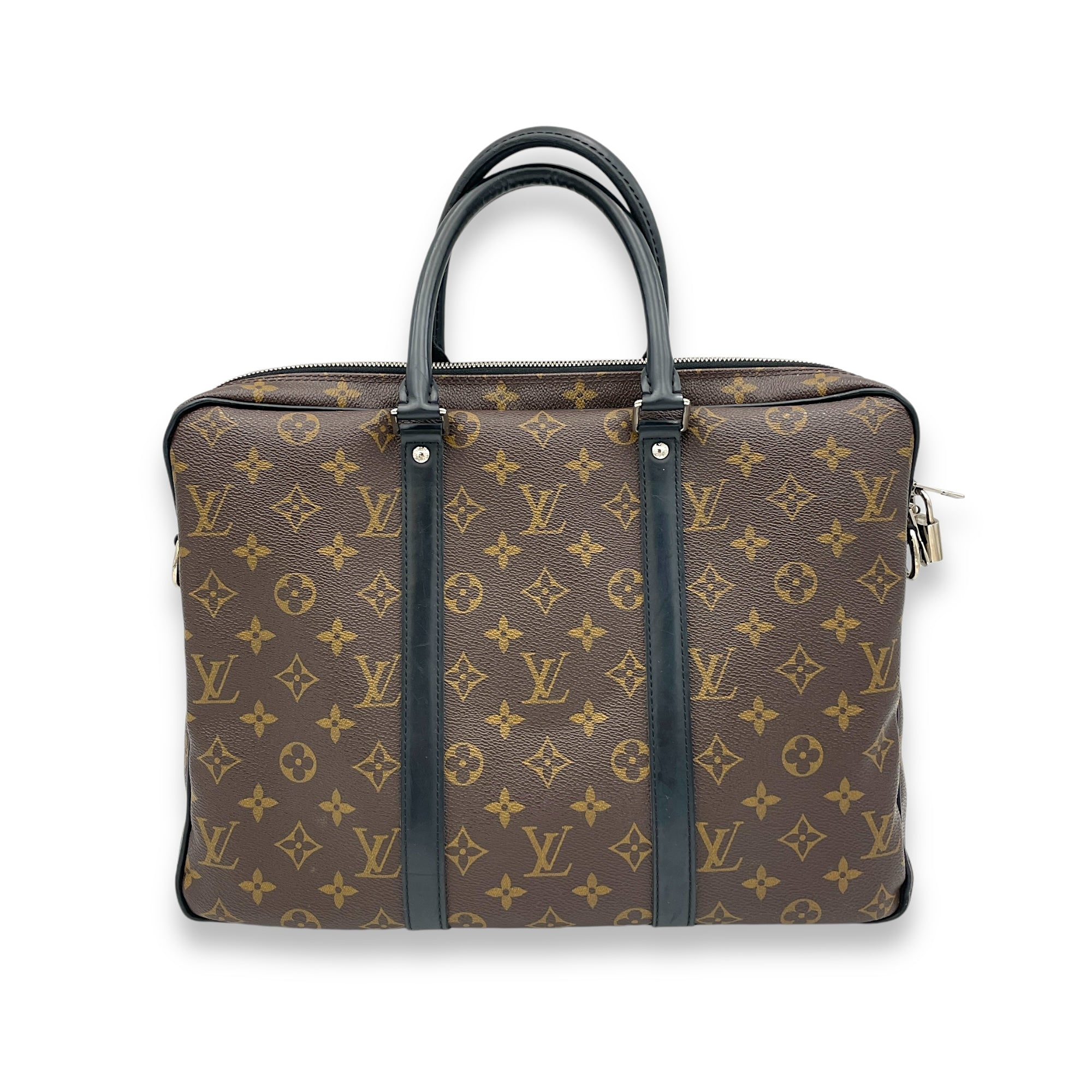 Porte Document Voyage Brown Briefcase in Monogram Coated Canvas, Gold hardware