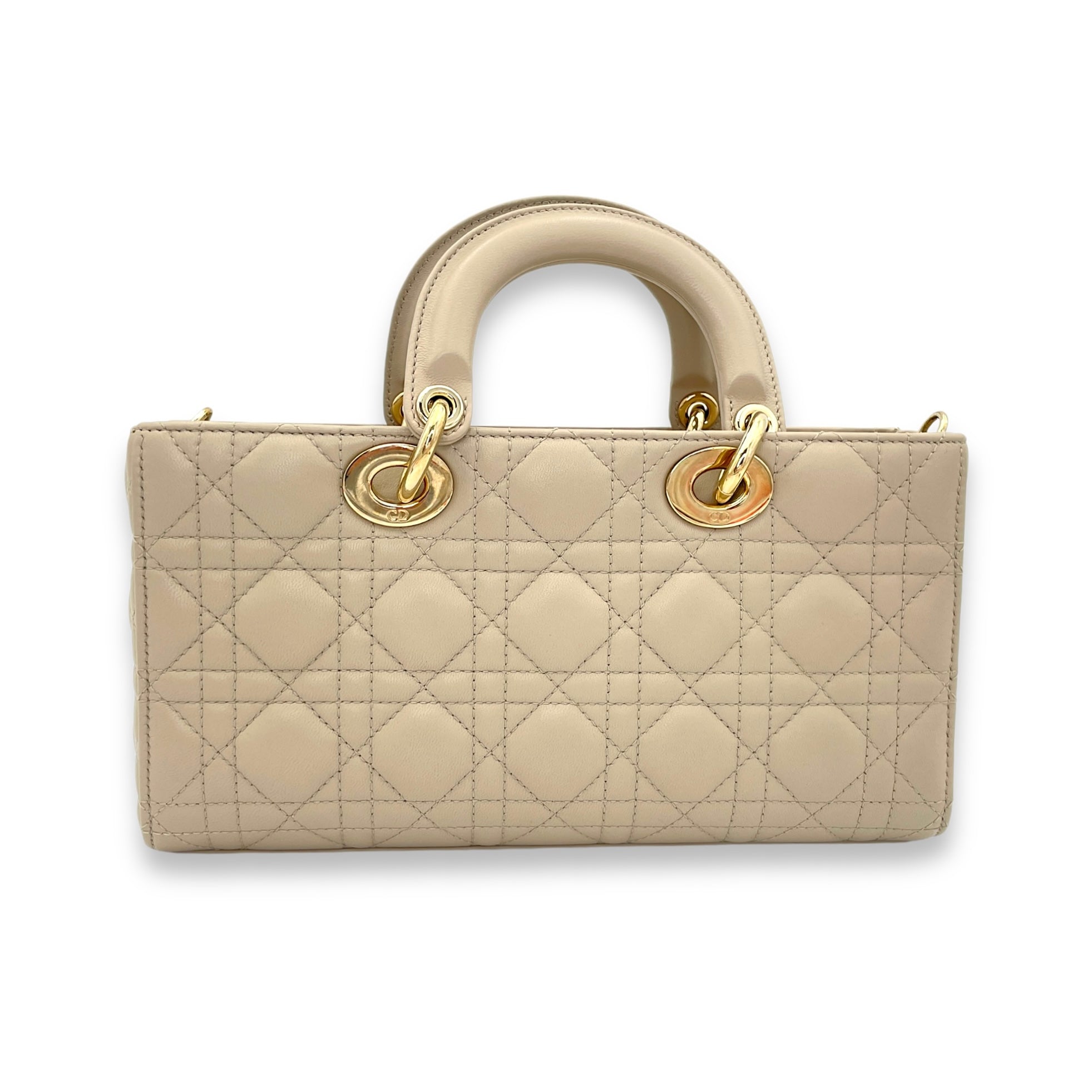 Lady d-joy Medium Top handle bag in Lambskin, Light Gold Hardware