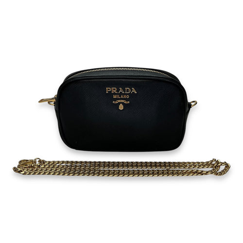 Camera Black Crossbody Bag in Saffiano Leather, Gold hardware