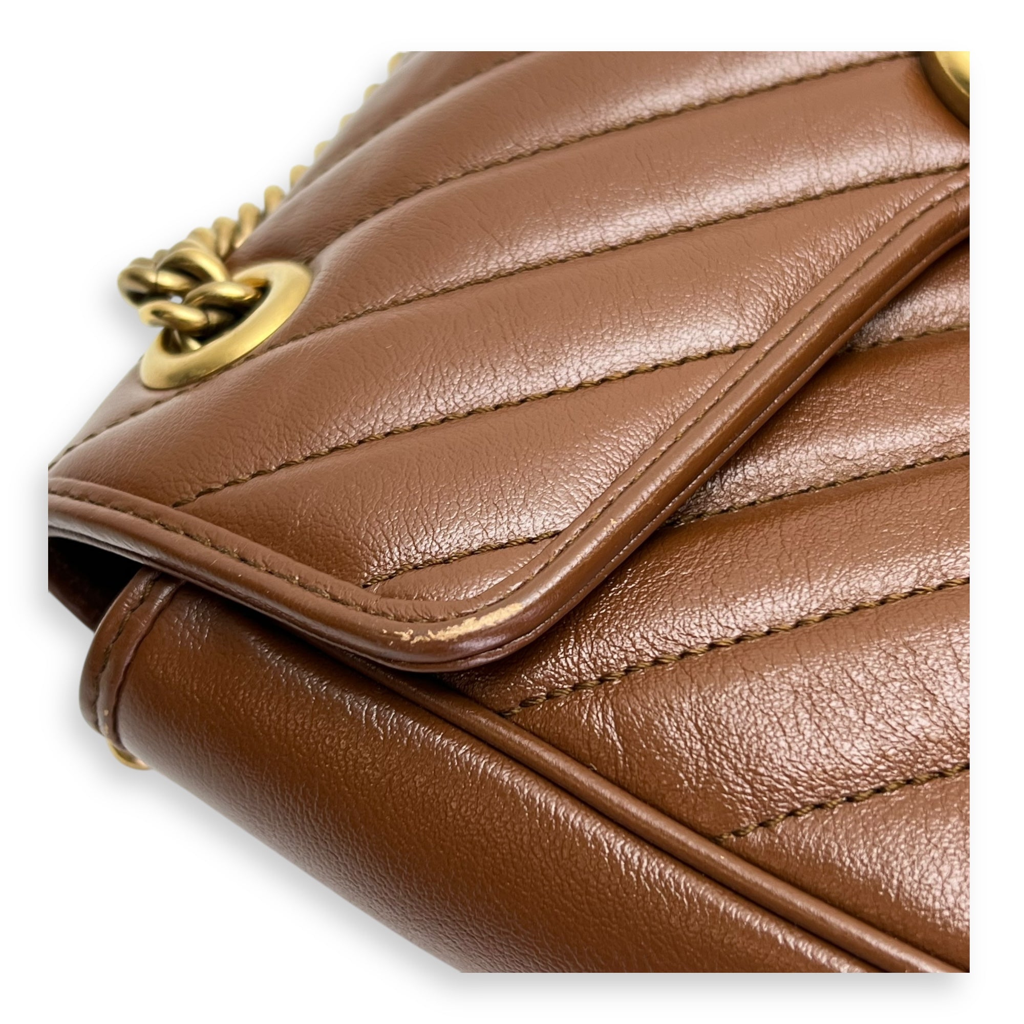 marmont Shoulder Bag Small Brown in Calfskin, Gold hardware