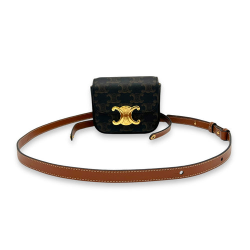 Claude Triomphe Mini Brown Crossbody Bag in Coated Canvas, Gold hardware