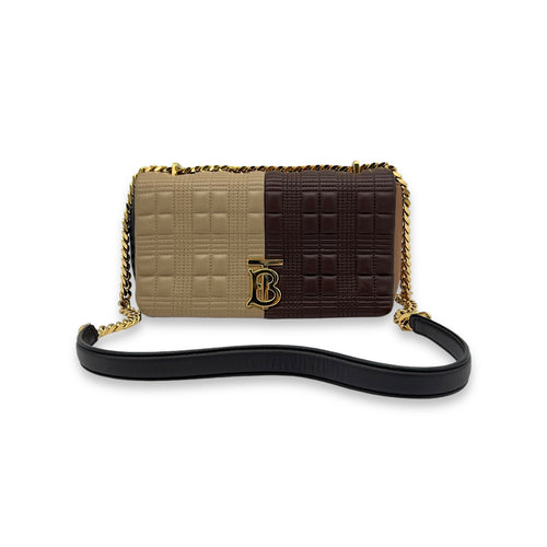 Lola Small Brown Shoulder Bag in Lambskin, Gold hardware