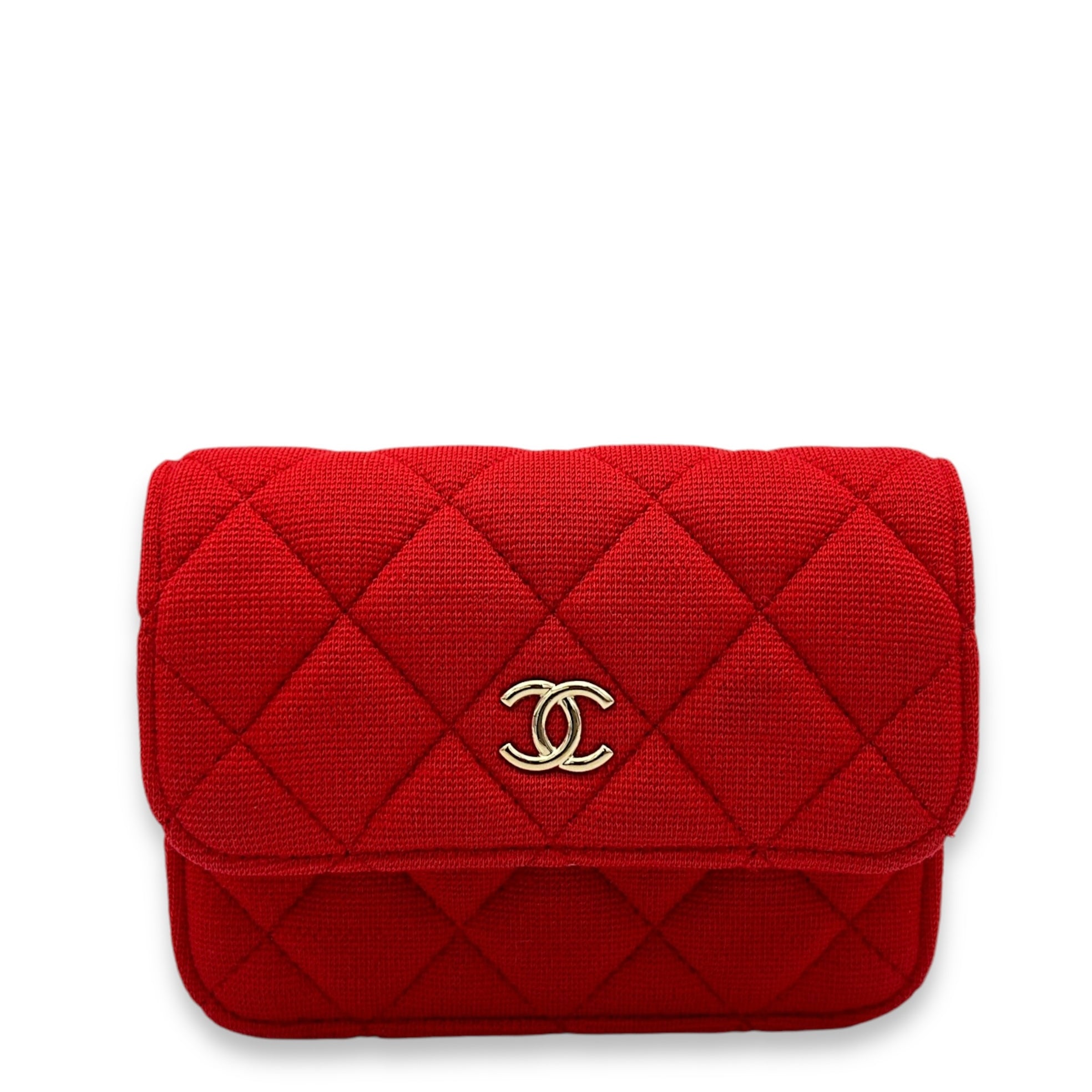 VIP Quilted Red Wallet On Chain in Jersey, Gold hardware