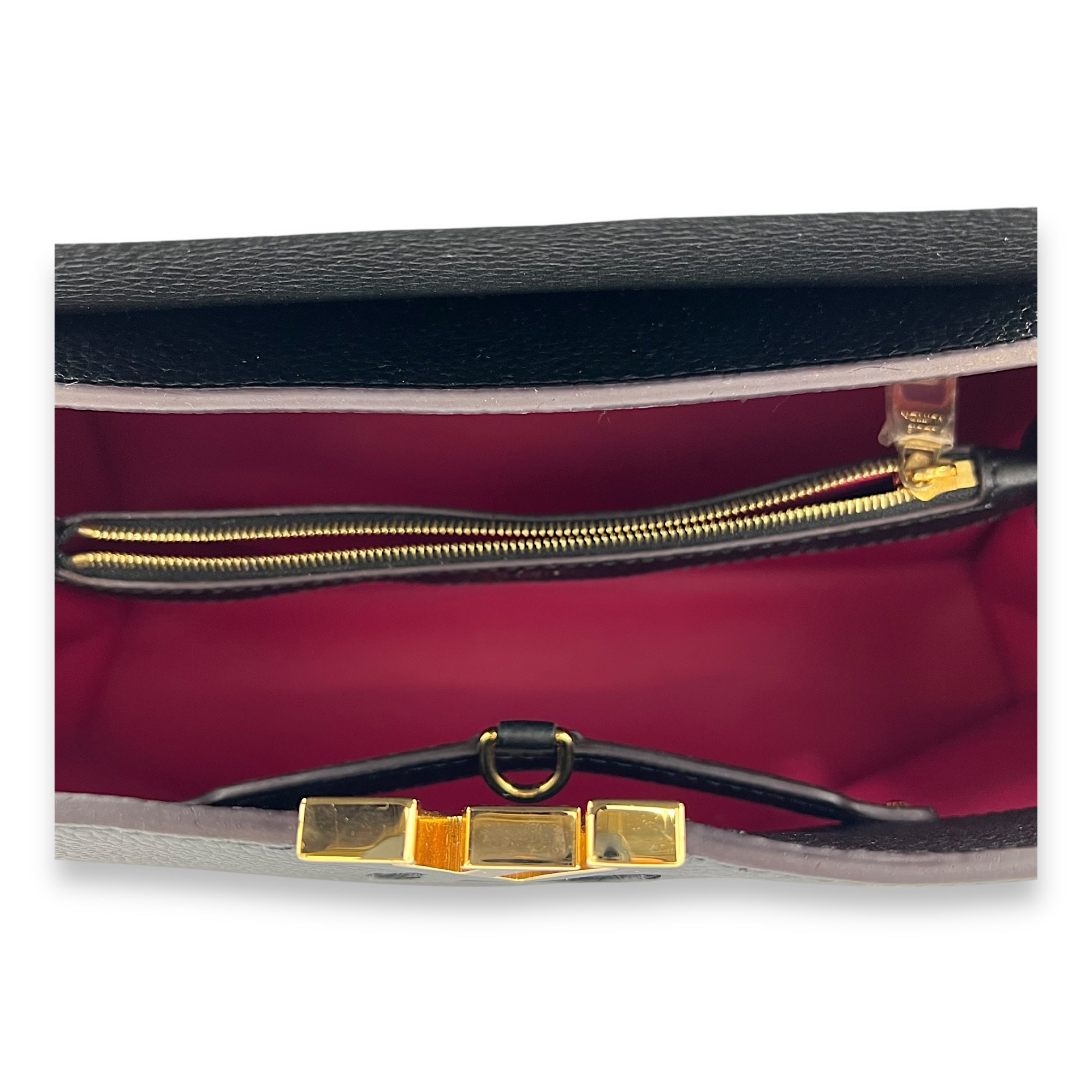 Capucines Medium Black Top Handle Bag in Calfskin, Gold hardware