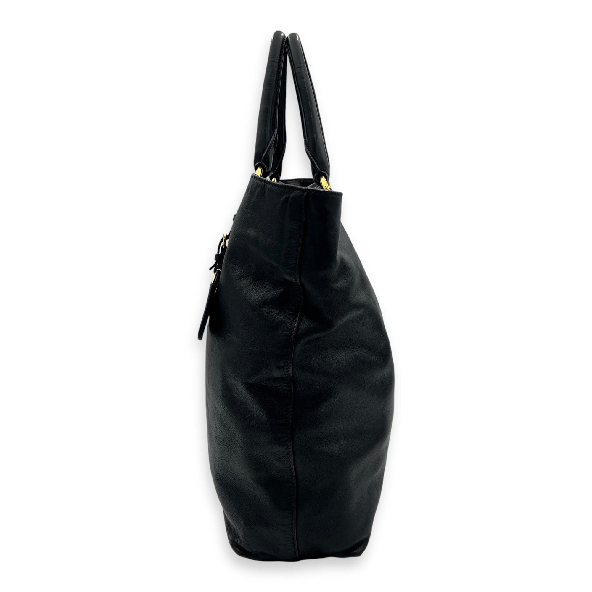 Logo Tote Bag Black in Calfskin, Gold hardware