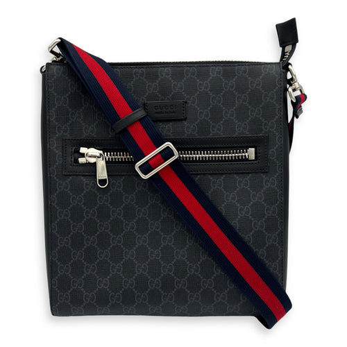 GG Medium Black Messenger in Monogram Coated Canvas, Silver hardware