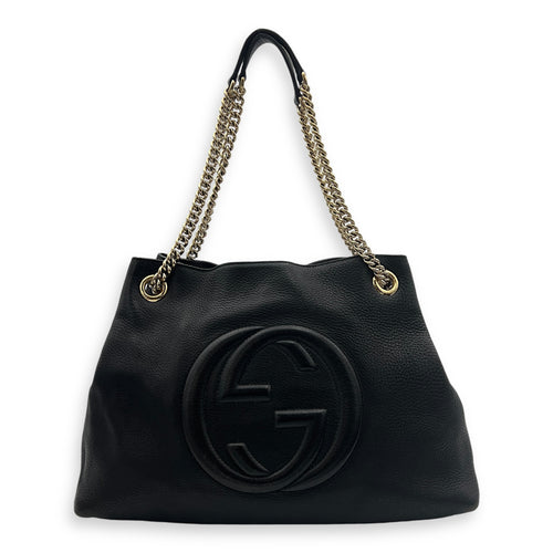 Soho Shoulder Bag Black in Calfskin, Gold hardware